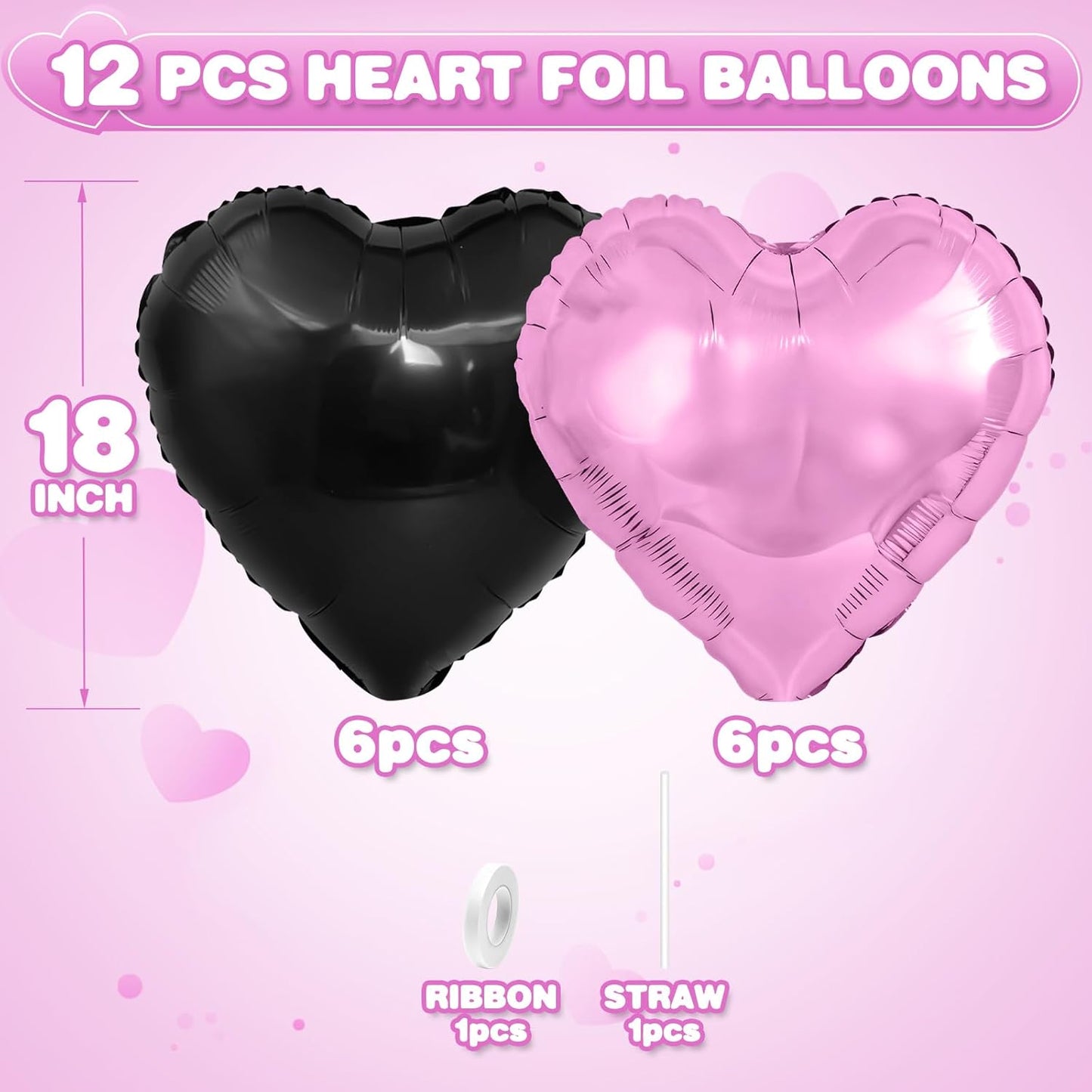 Black Purple Heart Balloons,12Pcs 18Inch Cream Purple Black Heart Shaped Foil Helium Balloons for Baby Shower Birthday Anniversary Wedding Engagement Party Decorations
