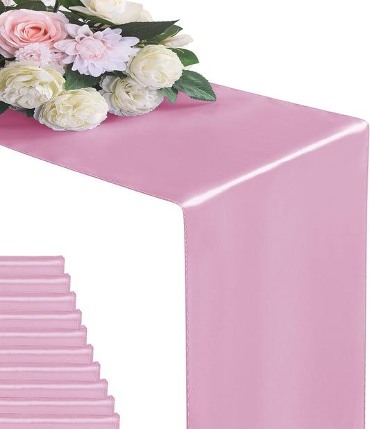 6Pack Table Runner 12 x 108 Inches Satin Silk Table Runner for Wedding, Birthday Party, Banquets, Graduations Decoration, fit Rectange and Round Table-Pink
