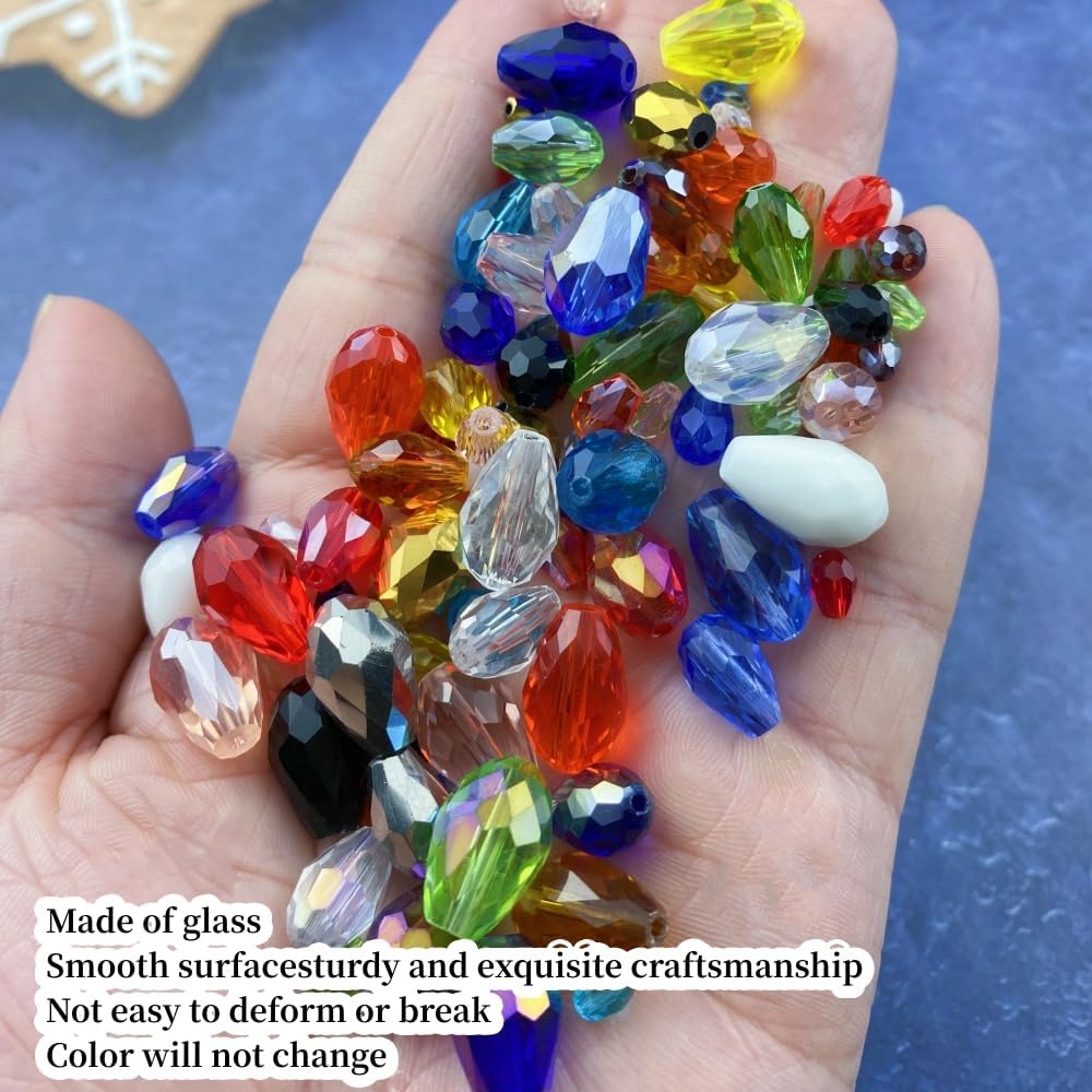 50pcs 10x15mm Teardrop Crystal Glass Beads Vertical Hole Faceted Glass Teardrop Spacer Beads for Bracelets Necklace Earring DIY Jewelry Making Craft(Gold Yellow)