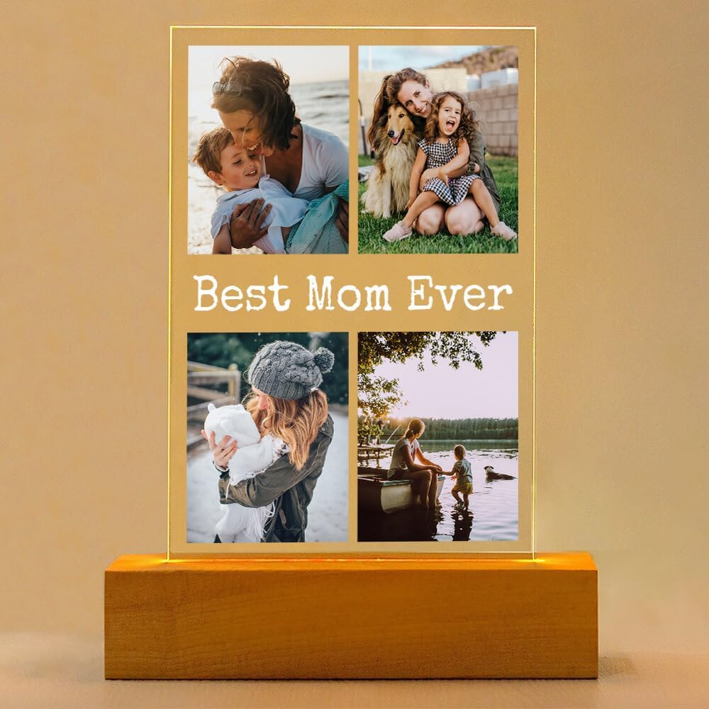 Custom Picture Frames with Photo, Personalized Photo Frame with Night Light, Customized Picture Frame, Personalized Mothers Day Christmas Birthday Gifts for Mom, Baby, Kid, Family