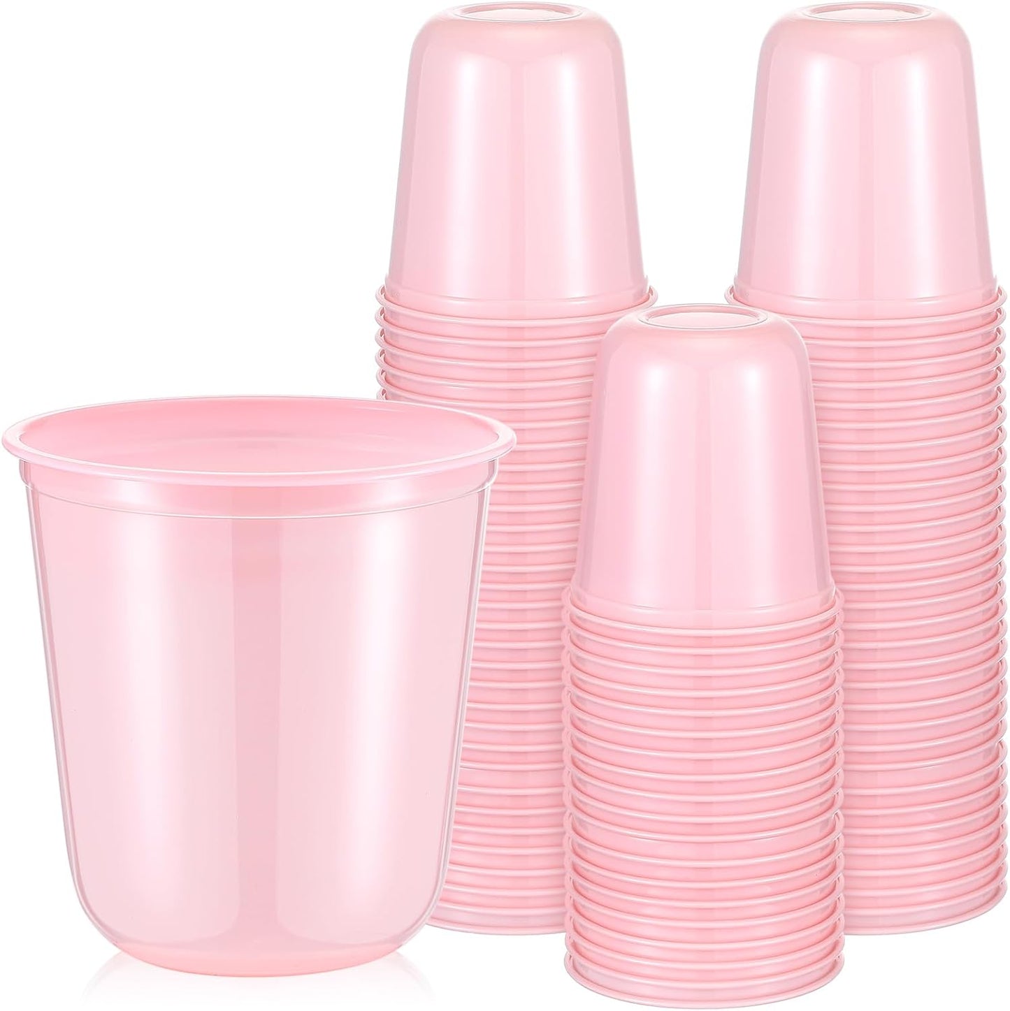 50pcs Disposable Stemless Glasses 12oz Crystal Plastic Wine Glasses Clear Classic Pet Cup for Meeting Weddings Birthdays Cocktail Christmas Party Supplies (Pure Pink)