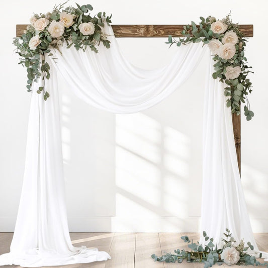 White Elegant Arch Draping Fabric 2 Panels Outdoor 29" × 20Ft Sheer Chiffon Curtain Drapes for Fall Wedding Ceremony Birthday Party Garden Brunch 2 Panels