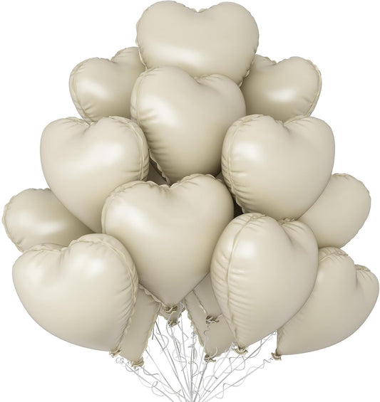 Cream Heart Balloons,12Pcs 18 Inch Beige Foil Love Heart Shaped Neutral Balloons for Bridal Princess Engagement Party Boho Wedding Gender Reveal Anniversary Birthday Valentines Day Decorations