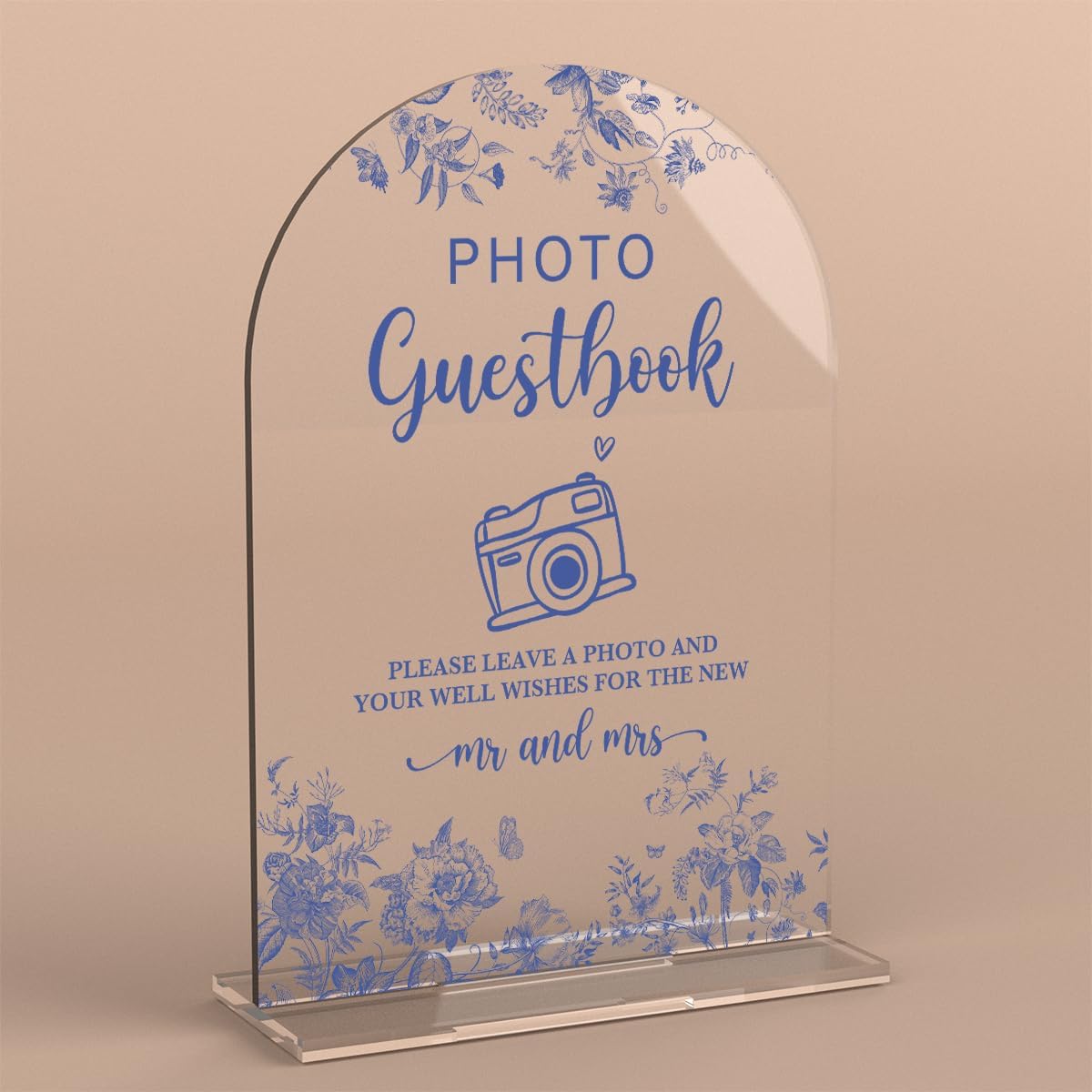 Acrylic Wedding Signs, Dusty Blue Wedding Decor, Blue Weddings Decor, Photo Guestbook Signs for Reception, Modern Calligraphy Arch Acrylic Table Top Sign for Weddings Parties Dinners (Clear)