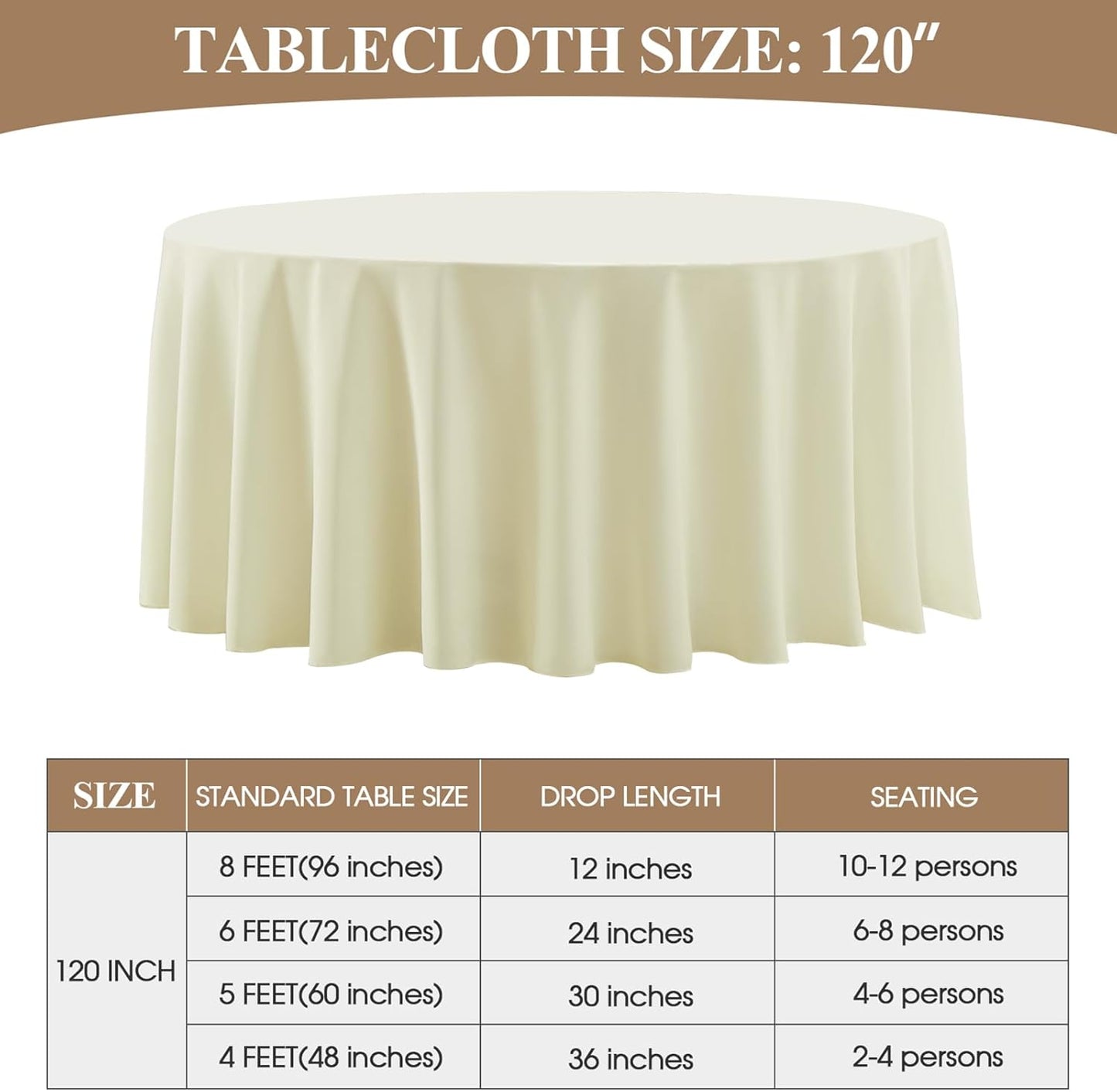 Round Tablecloths 2 Pack 120 Inch Ivory Tablecloth Linen Polyester Table Clothes Cover for Dining Table Banquets Buffet Parties and Wedding