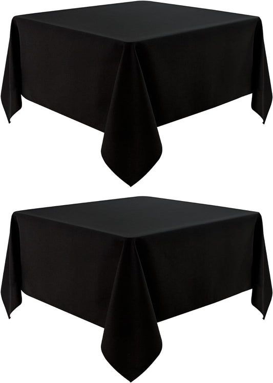 2 Pack Square Table Cloth 52X52 Inch Black Washable Fabric Tablecloth Polyester Solid Dining Table Cover for Birthday Party Dinner Holiday Outdoor Indoor
