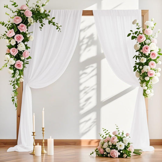 MLMW Wedding Arch Draping Fabric 4 Panels 29" x 20Ft White Sheer Wedding Arch Backdrop Drapes Outdoor Curtain for Ceremony Party Background Ceiling Decor