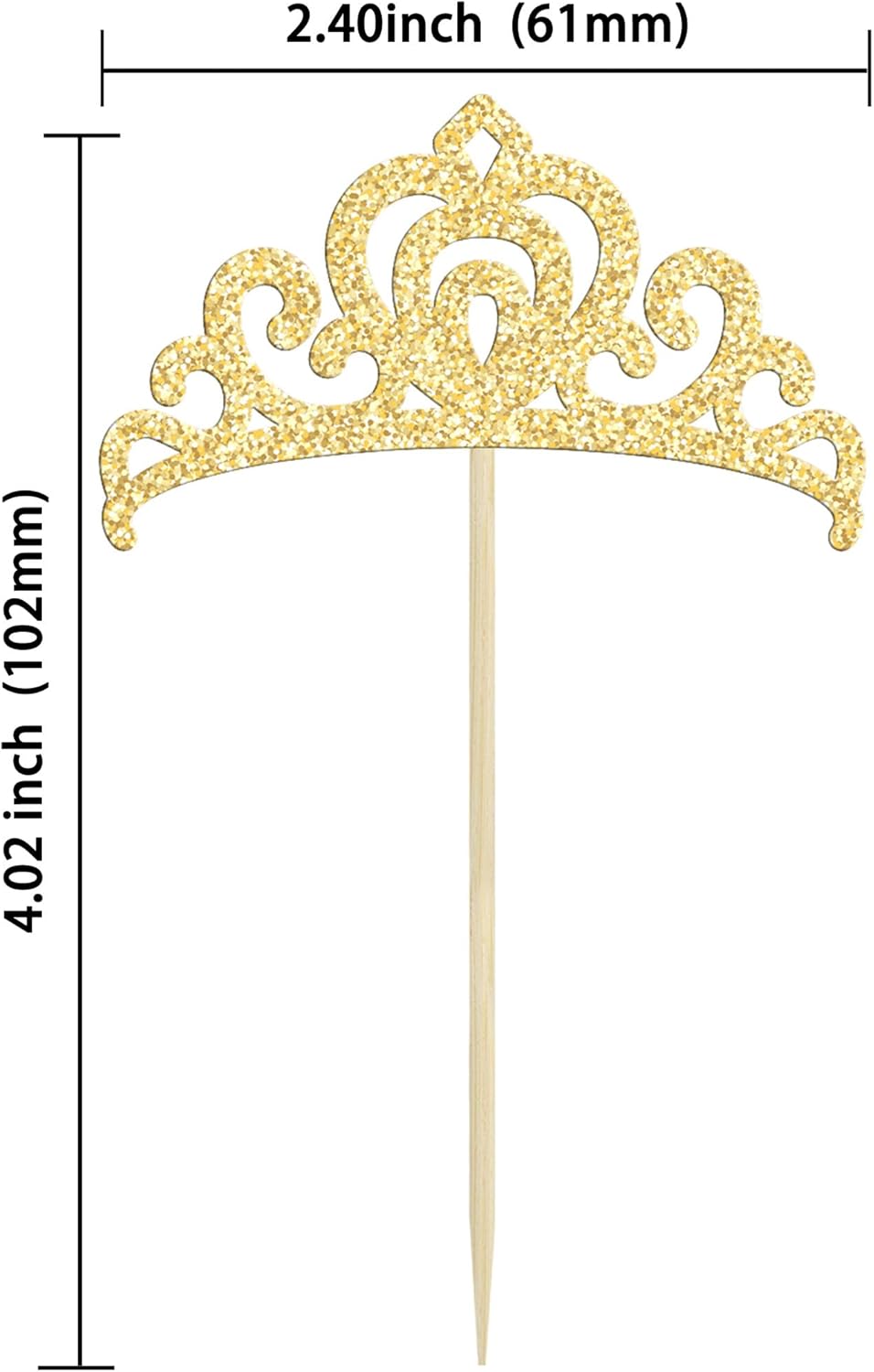 Gyufise 24Pcs Gold Princess Crown Cupcake Toppers Glitter Princess Cake Pick Decorations for Wedding Girl Birthday Baby Shower Party Decorations