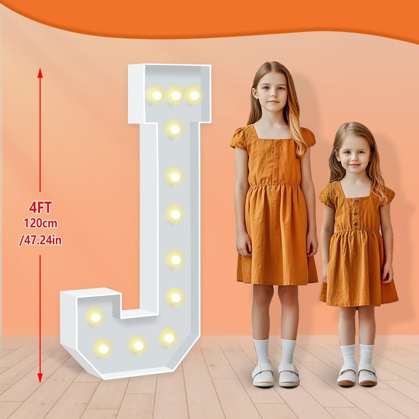 4FT Light Up Marquee Letters, 4 feet Tall Lighted Letters J, Mosaic Large Letter for Party Backdrop Decor, Mosaic Cardboard Letter for Weddings, Birthdays, Anniversaries, Easy to Assemble