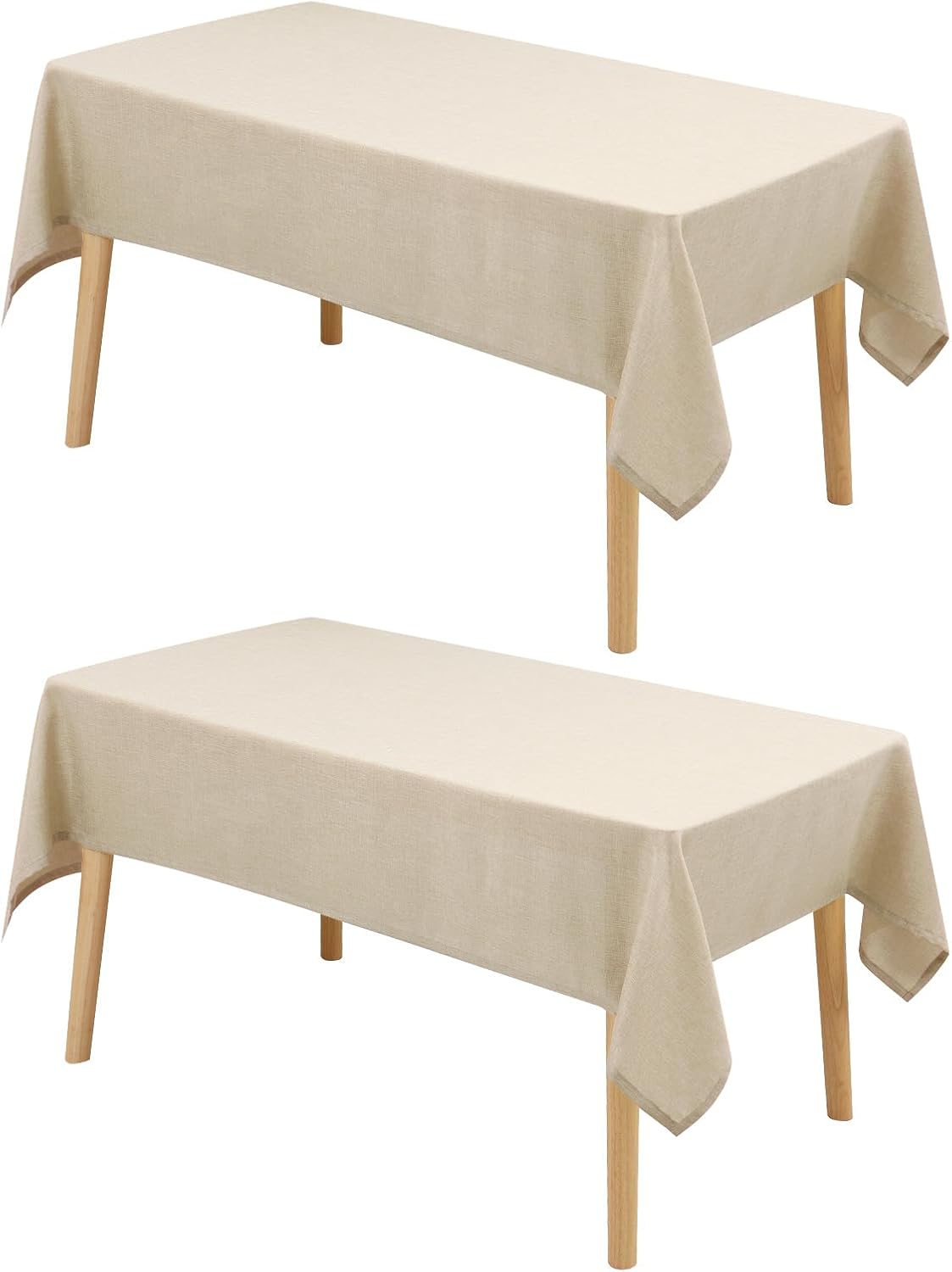 Hiasan 2 Pack Faux Linen Rectangle Tablecloth - Wrinkle and Stain Resistant Washable Table Cloth for Kitchen Dining Room Holiday Table Cover for Dinner, Beige, 70 x 120 Inch