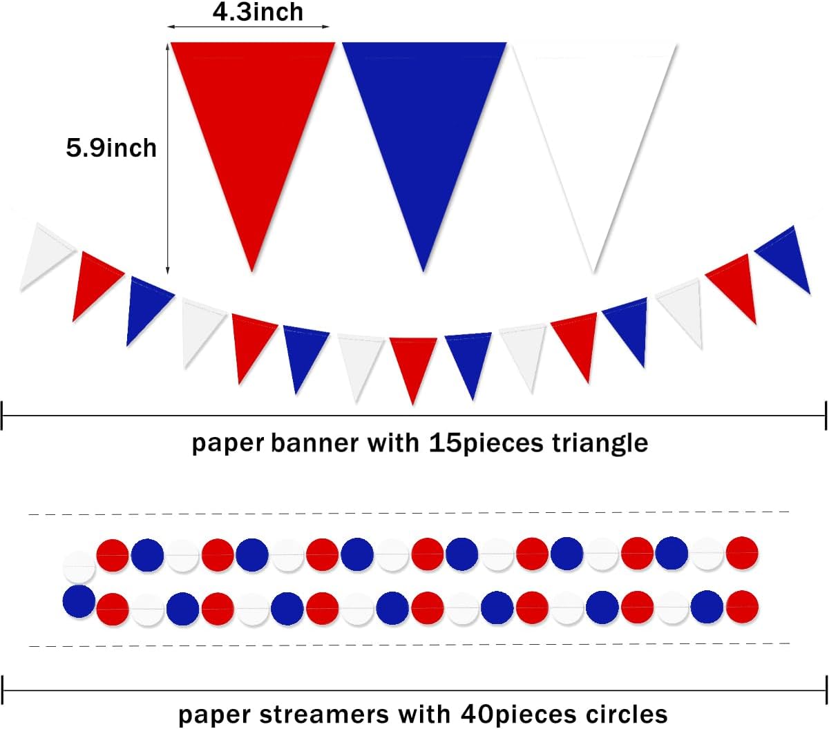 Red White Blue Party Decorations - 23pcs Tissue Paper Flower Pom Poms Tassel Garland Pennant Banner Flags Streamers Patriotic 4th of July American Independence National Day Graduation Birthday Decor