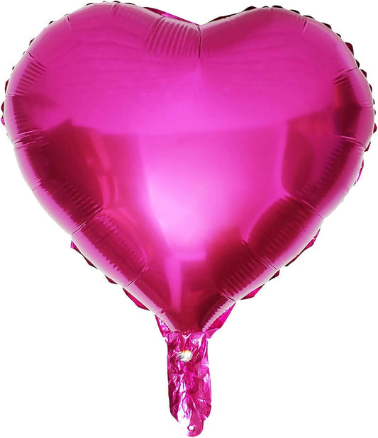 10Pcs Hot Pink Foil Heart Shaped Balloons 18 Inch for Baby Shower, Wedding, Valentine Decorations - Love Party Decorations