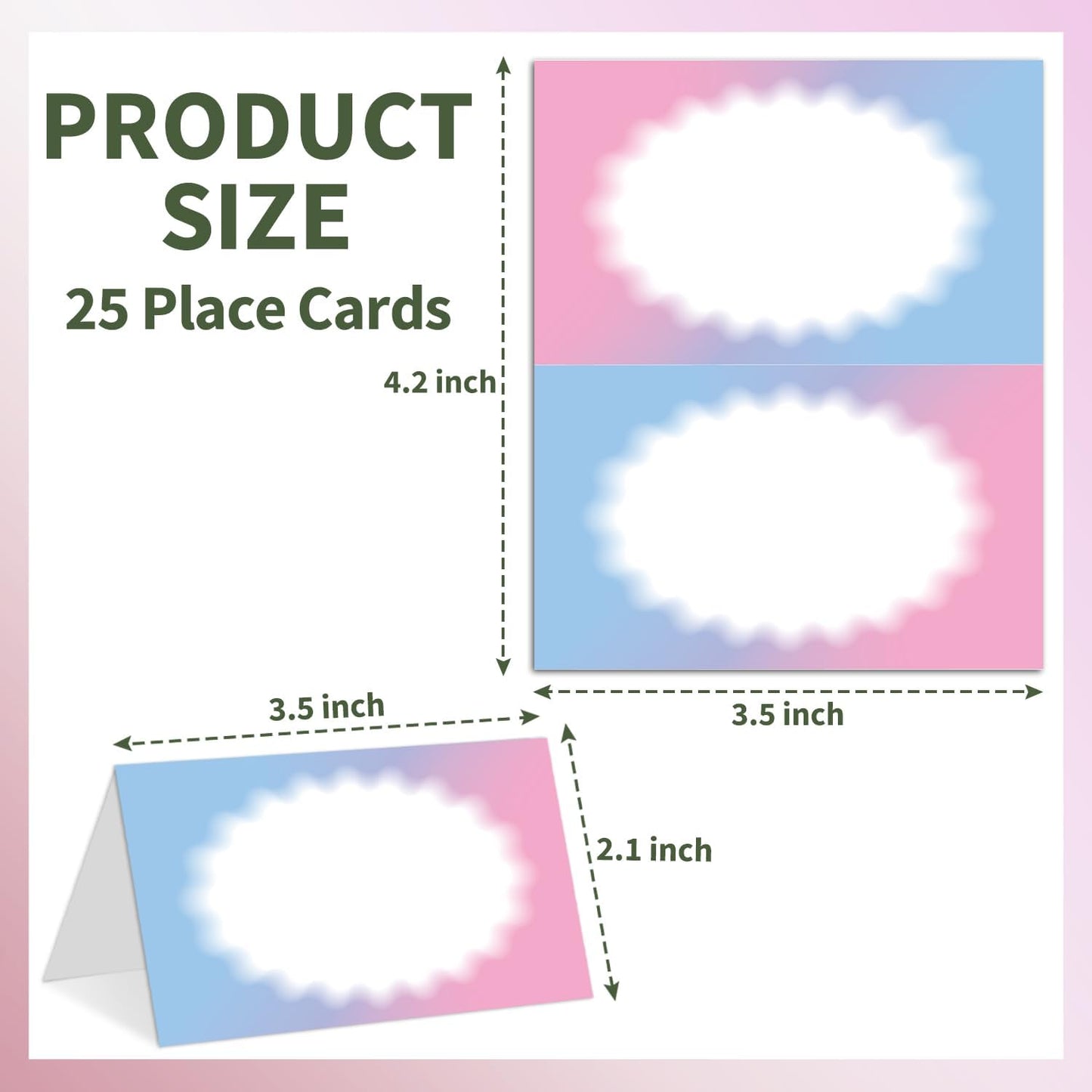25 Color Gradient Place Cards for Table Seating, Pink Blue Wedding Name Place Card, Tent Cards for Birthday Bridal Shower Baby Shower Reception Dinner Party Decorations -A03