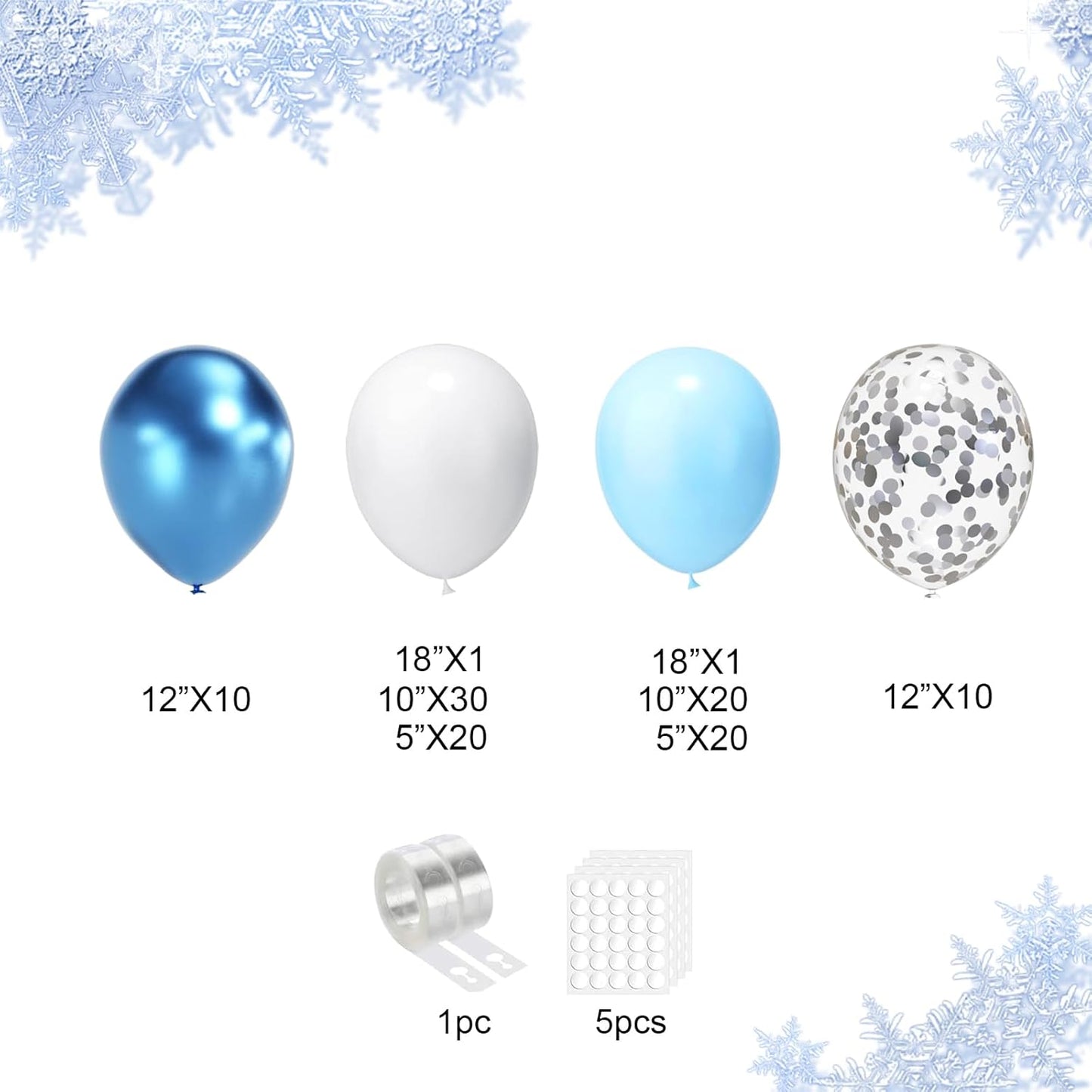 Blue and Silver Balloons Garland Kit, 124pcs Blue White Silver Confetti Metallic Latex Balloons Arch for Birthday, Baby Shower, Winter Wonderland Snow Theme Party Decoration