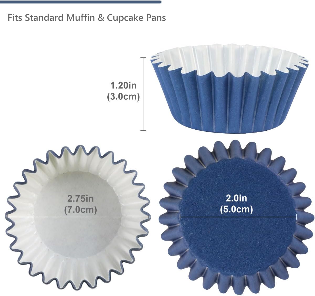 Caperci Grease-Resistant Standard Cupcake Liners 150 Counts - Heavy Duty Paper Muffin Baking Cups, Odorless, No Muffin Pan Needed, Easily Peels (Navy Blue)