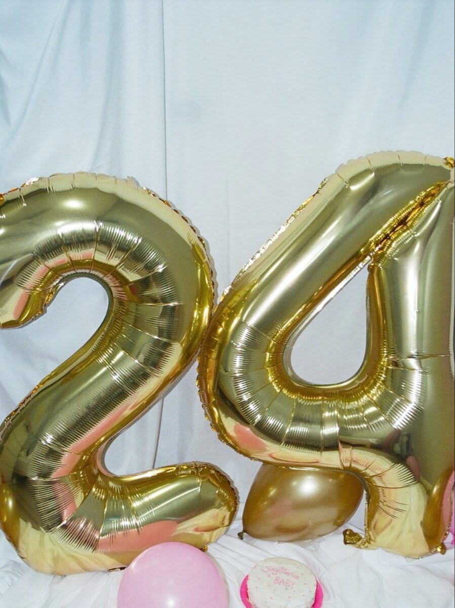 40 Inch Light Gold Large Number 4 Balloons, Giant Foil Number Four 14 24 34 40 44 Balloons, Champagne Gold Mylar Big Balloon for Anniversary Graduation Decorations