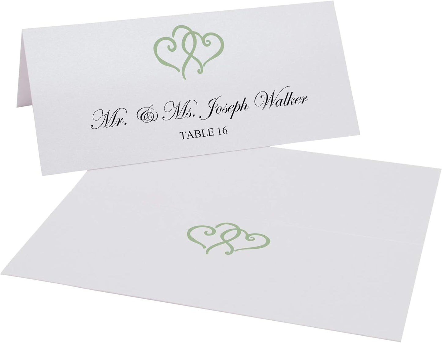 Linked Hearts Printable Place Cards, Sage (Choose Color), Set of 60 (10 Sheets), Laser & Inkjet Printers - Wedding, Party, Dinner, and Special Events - Made in the USA