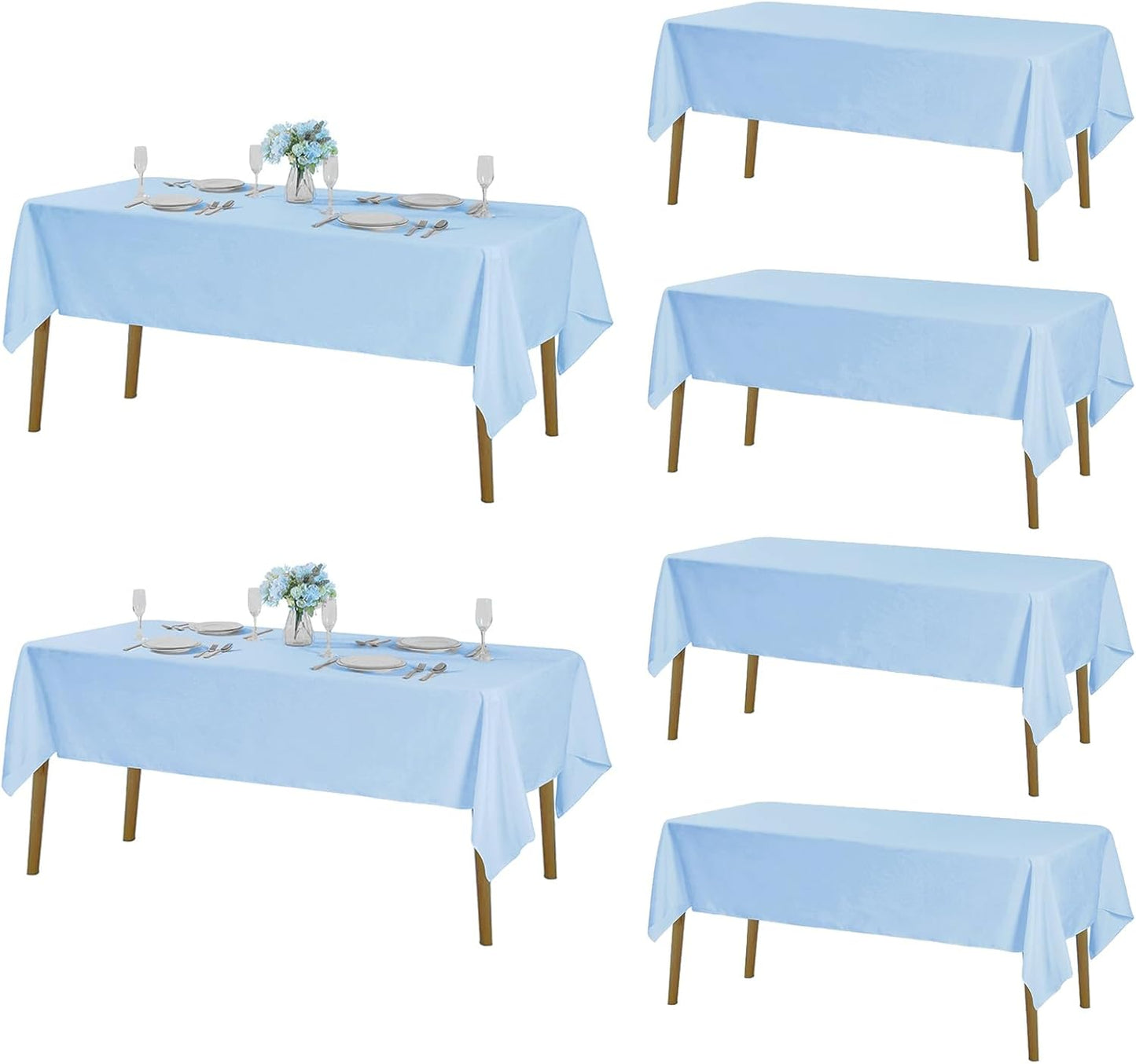 Fokitut 6 Pack Rectangle Tablecloth, 60x120 Inch, Stain Resistant and Wrinkle Polyester Table Cloth, Fabric Table Cover for Kitchen Dining, Wedding, Party, Holiday Dinner-Blue Mist