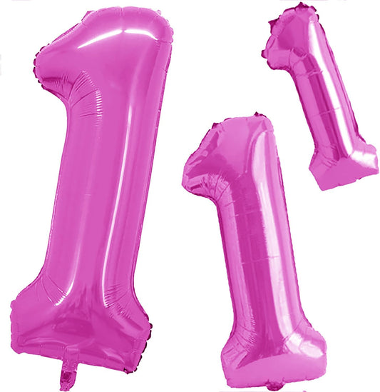 GOER Pink Foil Balloons Number 1,Huge Number Balloons for 1st 11st Birthday Party Supplies Anniversary Decorations(3 pcs,42 inch,32 inch,16inch)