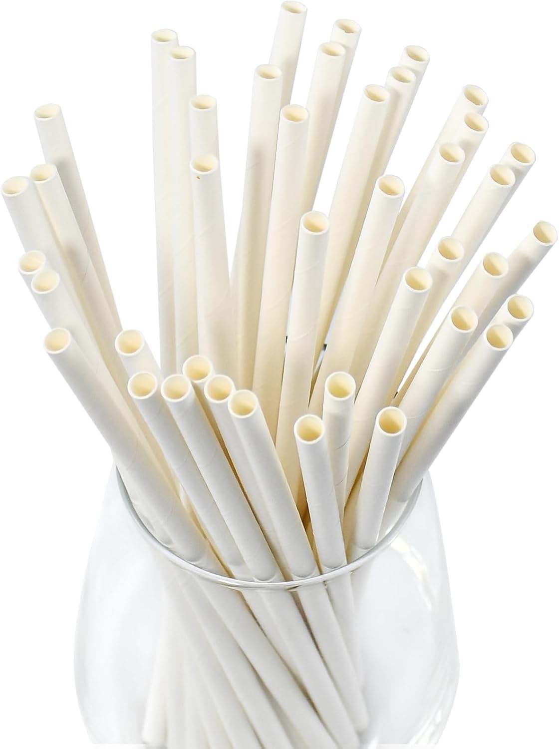 7.75 inch Disposable Paper Drinking Straws, Dye-free White, for Cocktails, Juice, Beverage, Coffee - 100 Counts
