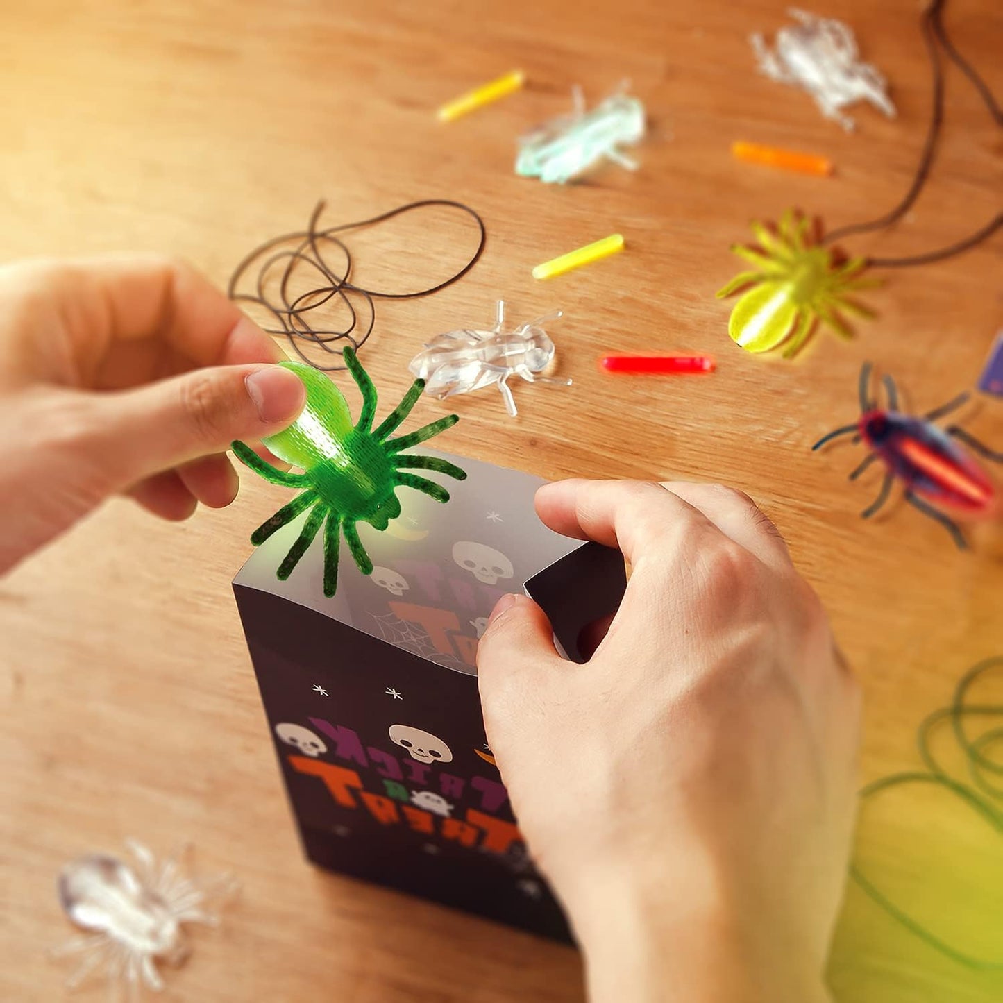 SpringFlower 60pcs Halloween Glow Critters Set for Halloween Party Favors,18 Critters Toys and 42 Glow Sticks, Glow in The Dark Party Favors, Halloween Goodie Bag Fillers, Halloween Miniatures.