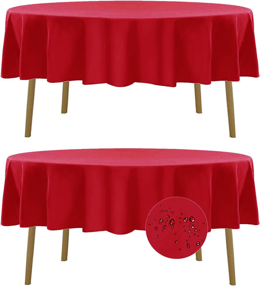 Fokitut 2 Pack Waterproof Round Tablecloth, 60 Inch, Stain Resistant and Wrinkle Polyester Table Cloth, Fabric Table Cover for Kitchen Dining, Wedding, Party, Holiday Dinner-Red