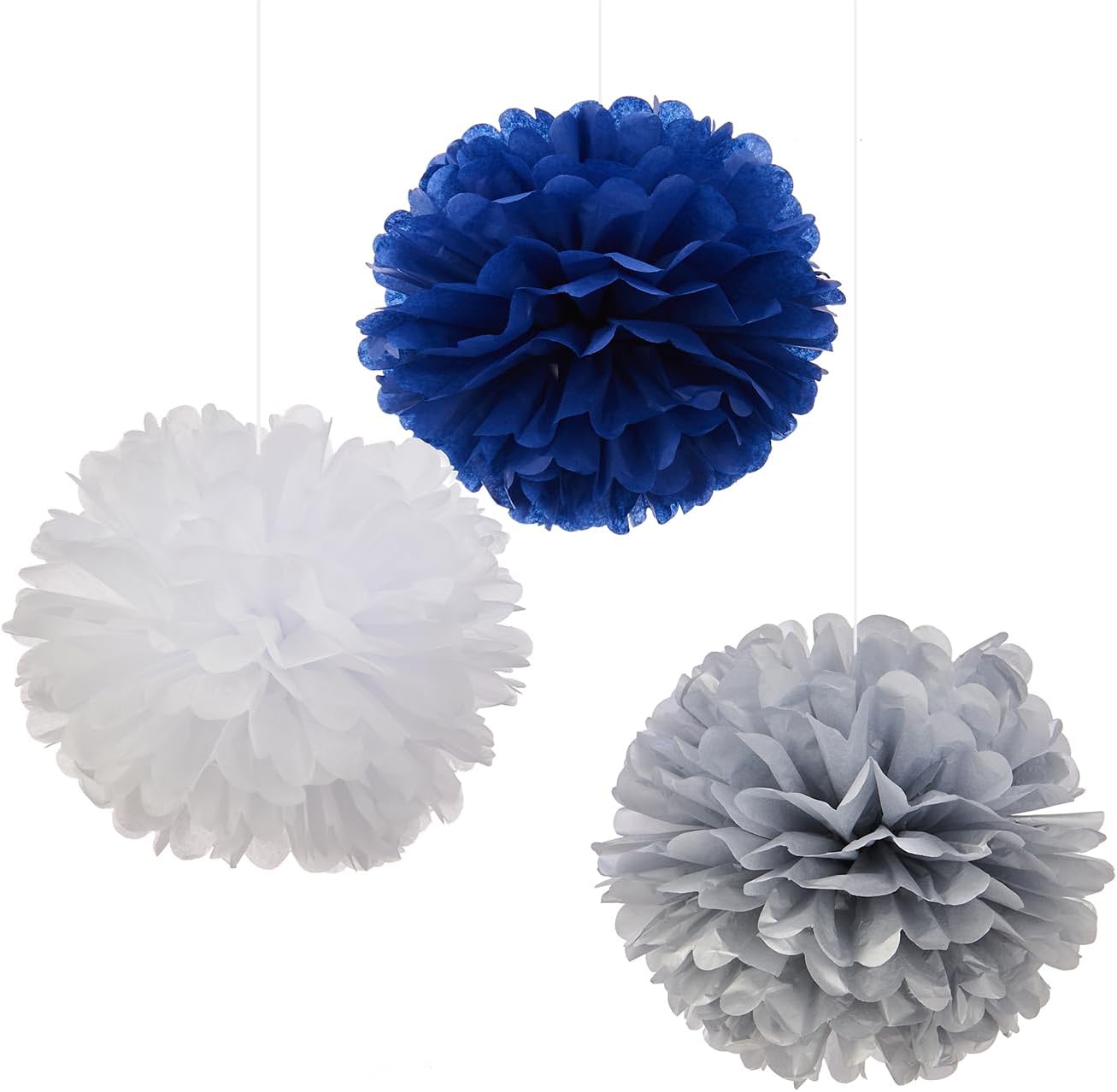 Tissue Pom Poms Tissue Paper Flowers Tissue Fluff Balls Party Decorations 12-Inch Pack of 12 (Blue, White, Silver)