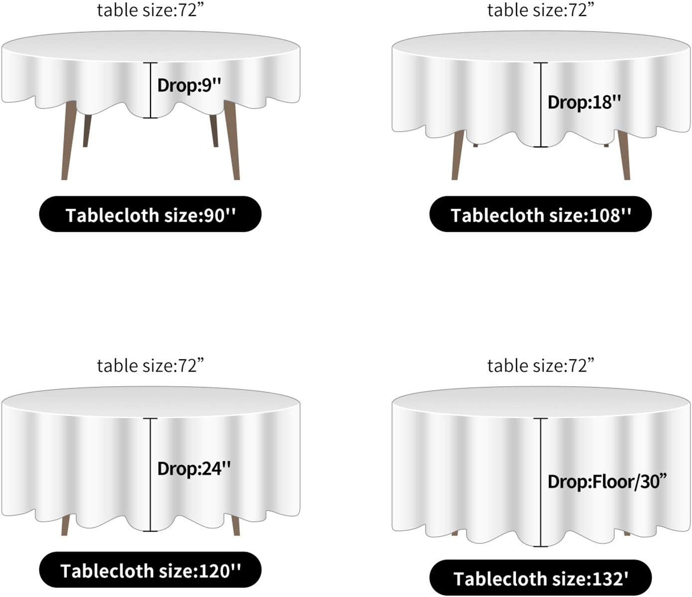 Ascoza 2pack 132 Inch Hunter Round Tablecloth in Washable Polyester Fabric for Wedding/Banquet/Restaurant/Parties
