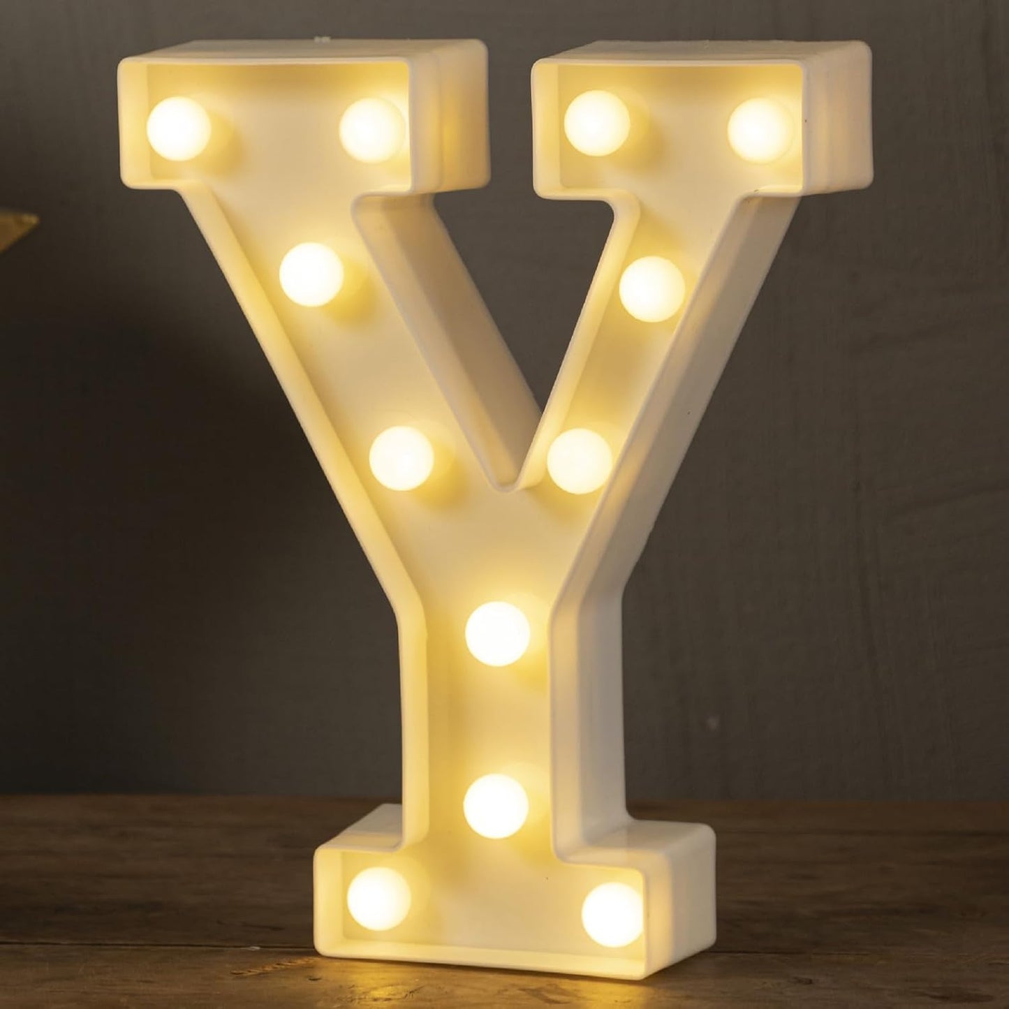 LED Marquee Letters Lights Sign Y, HXWEIYE Led Letter Lights 26 Alphabet, Light Up Number 0-9 Letters Sign Warm White for Party Home Birthday Anniversary Battery Powered (9 * 7.3 * 1.8IN)