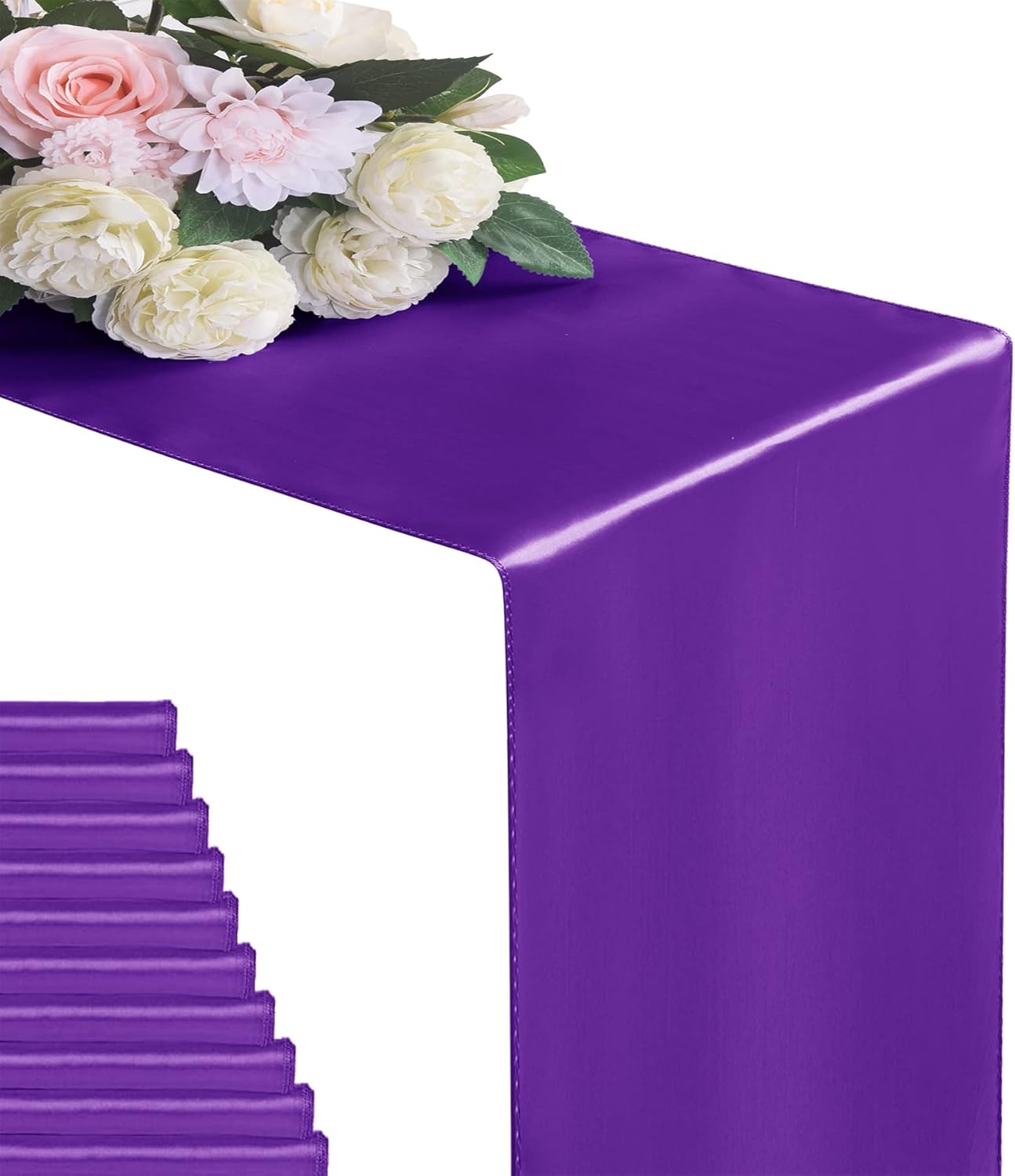 24Pack Table Runner 12 x 108 Inches Satin Silk Table Runner for Wedding, Birthday Party, Banquets, Graduations Decoration, fit Rectange and Round Table-Purple