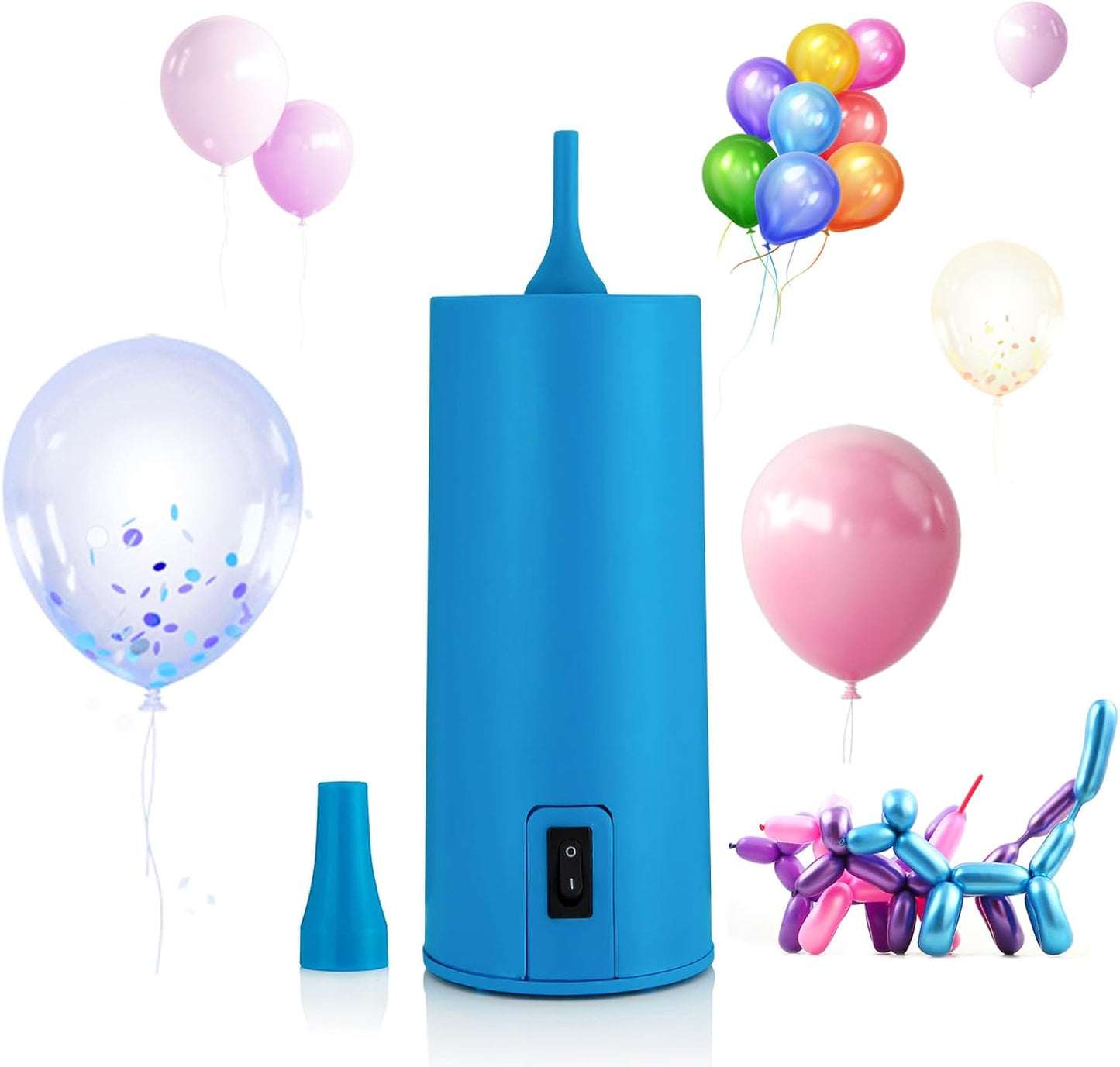 Electric Balloon Pump, Air Pump - Portable Inflator, Air Pump for All Balloons, Long Animal Twisty Curly Balloon, Foil Balloons, Inflador De Globos for Birthday Party, Kids' Party (Sky Blue)