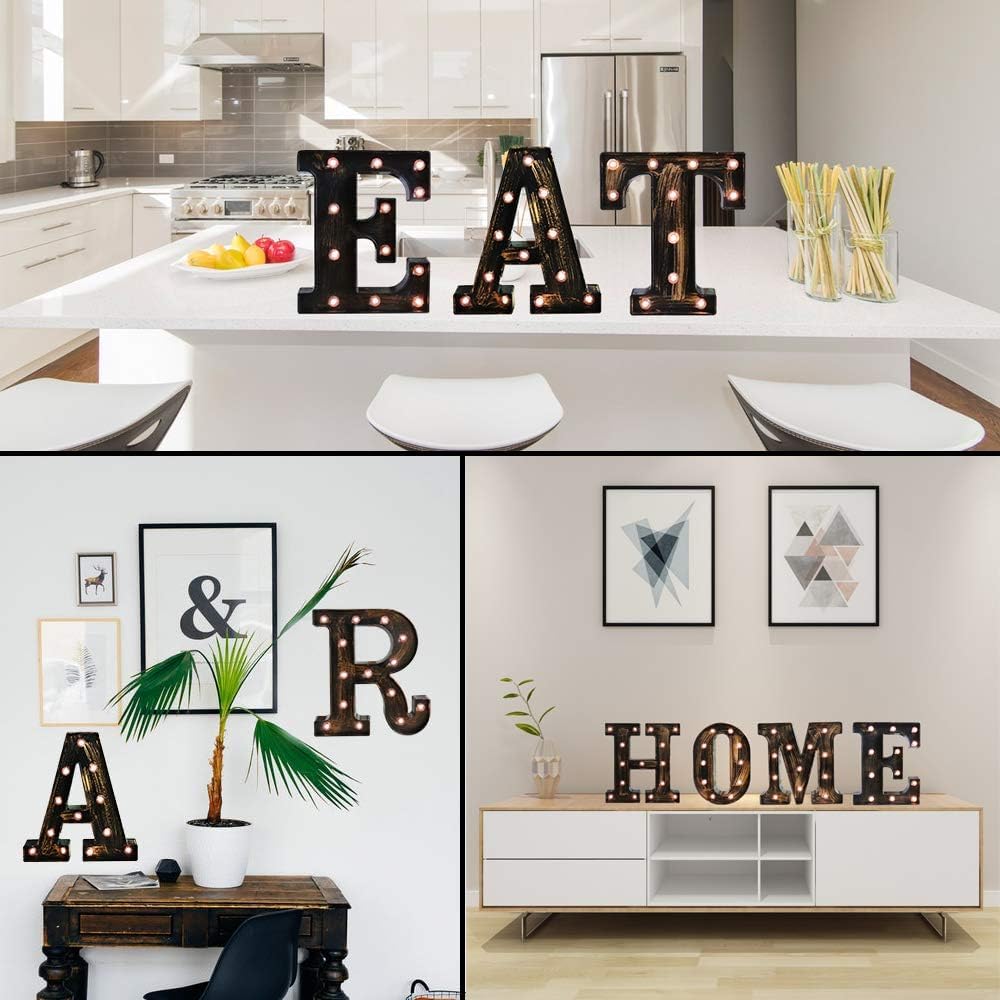 OYCBUZO Golden Black Led Marquee Letter - Industrial, Vintage Style Light Up Alphabet Letter Sign for Cafe Wedding Birthday Party Christmas Lamp Home Bar Initials Decor - R