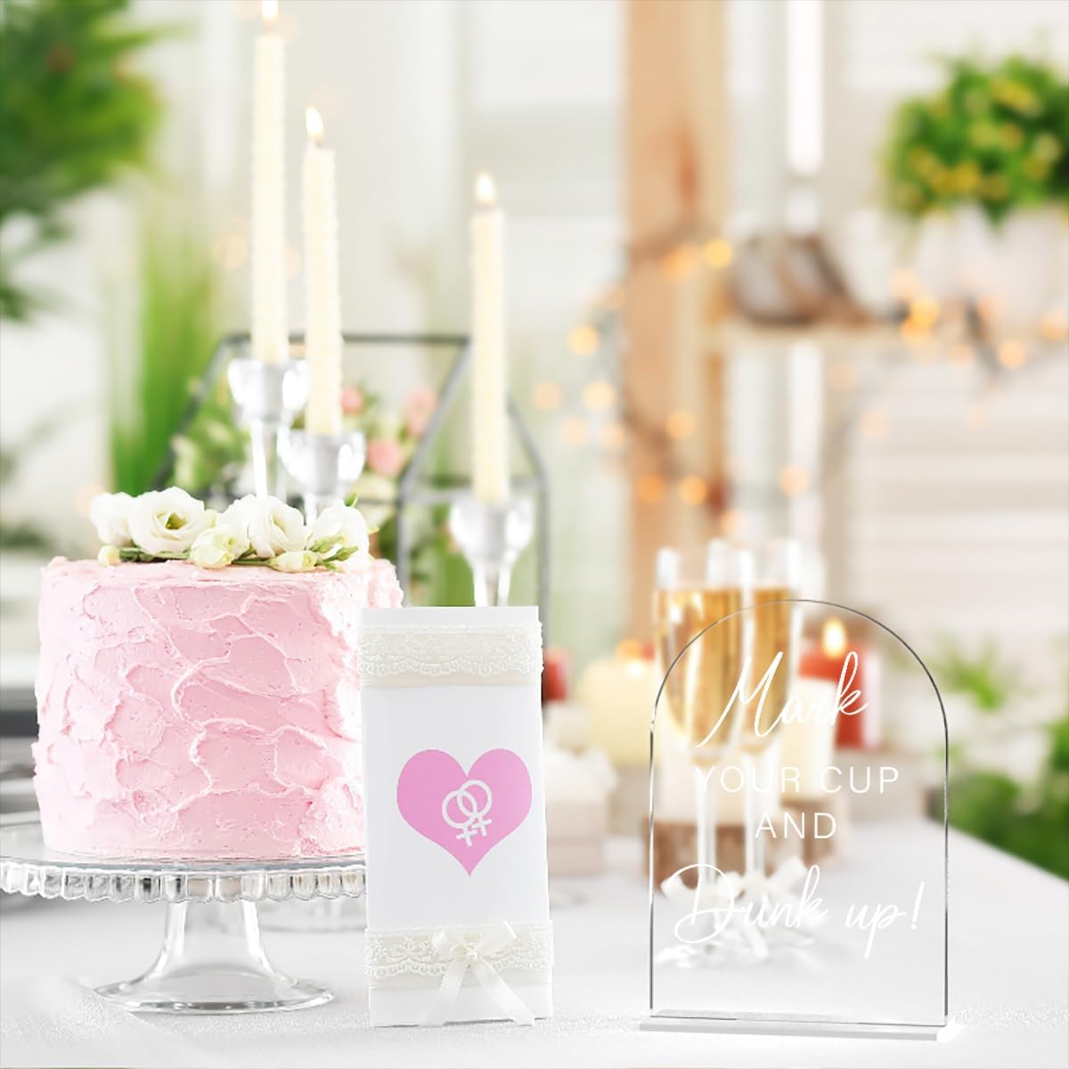 Acrylic Wedding Sign Wedding Signs for Ceremony Mark Your Cup and Drink Sign for Wedding, Modern Calligraphy Arch Acrylic Table Top Sign for Wedding Reception and Event Party Table