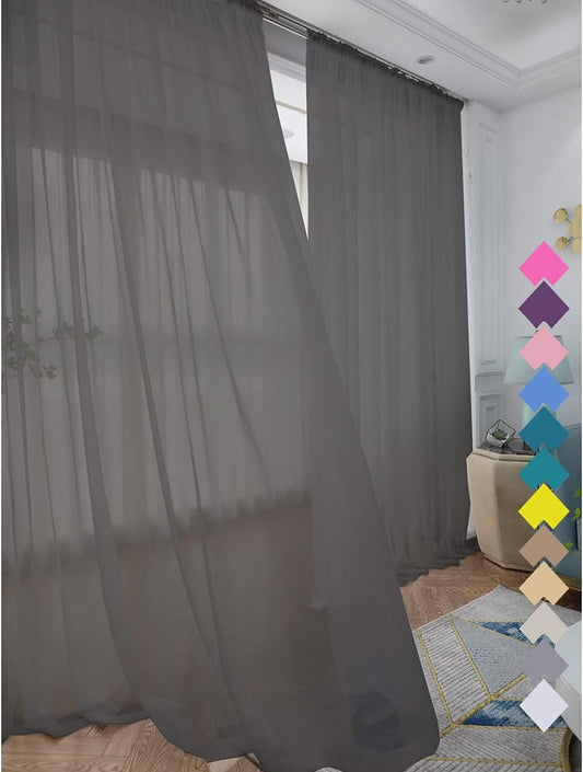 Window Dark Grey Sheer Curtains 60 Inches Width 120 Inches Long 2 Panels Sheer Curtain Clear Curtains Basic Rod Pocket Panel for Home Living Room Bedroom Kids Room Yard Patio Parlor Sliding