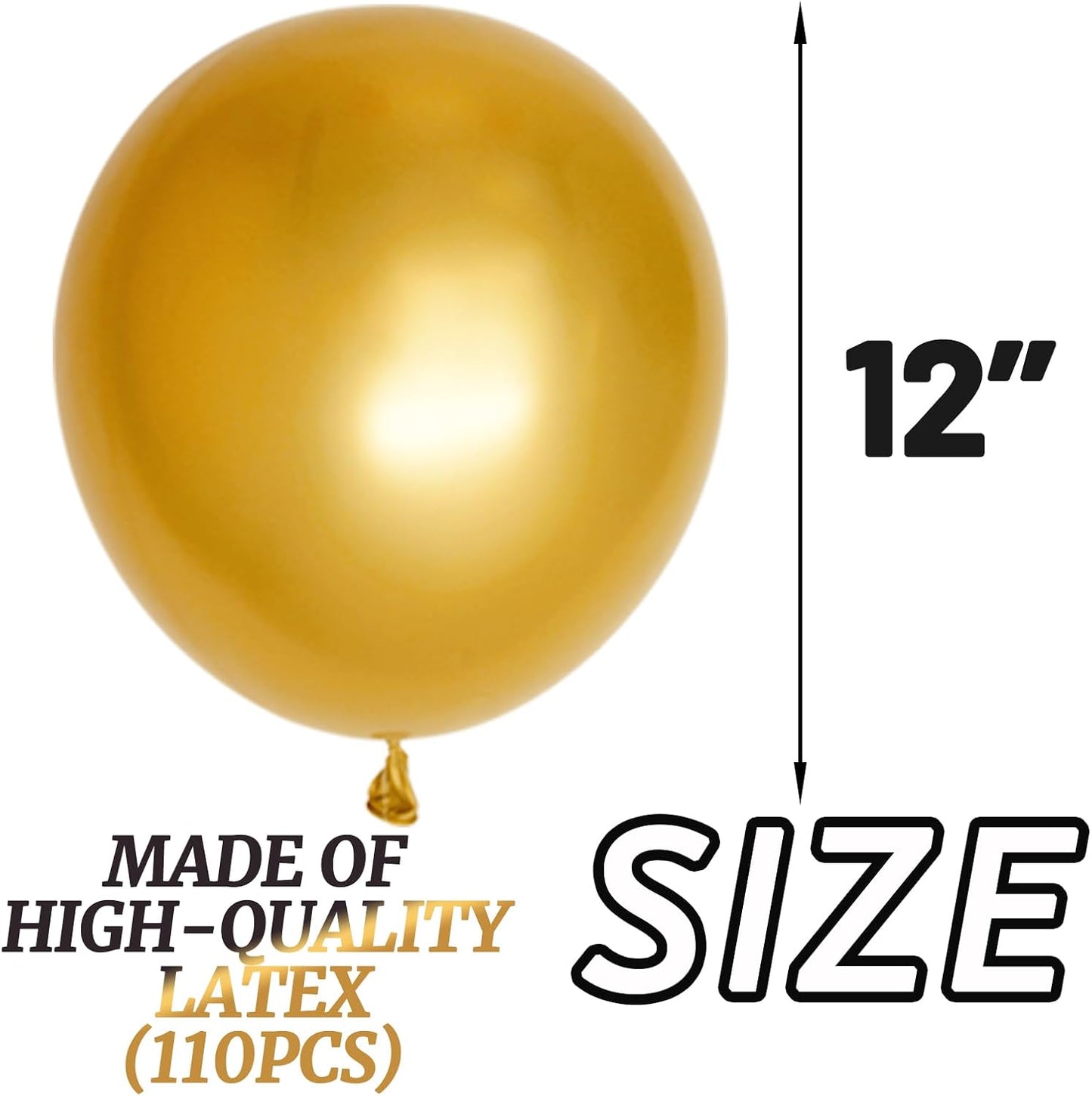 110pcs Metallic Gold Balloons, Metallic Gold Latex Balloons 12 inch, Gold Balloon for Birthday Party Baby Shower Wedding(with 2 Ribbons).