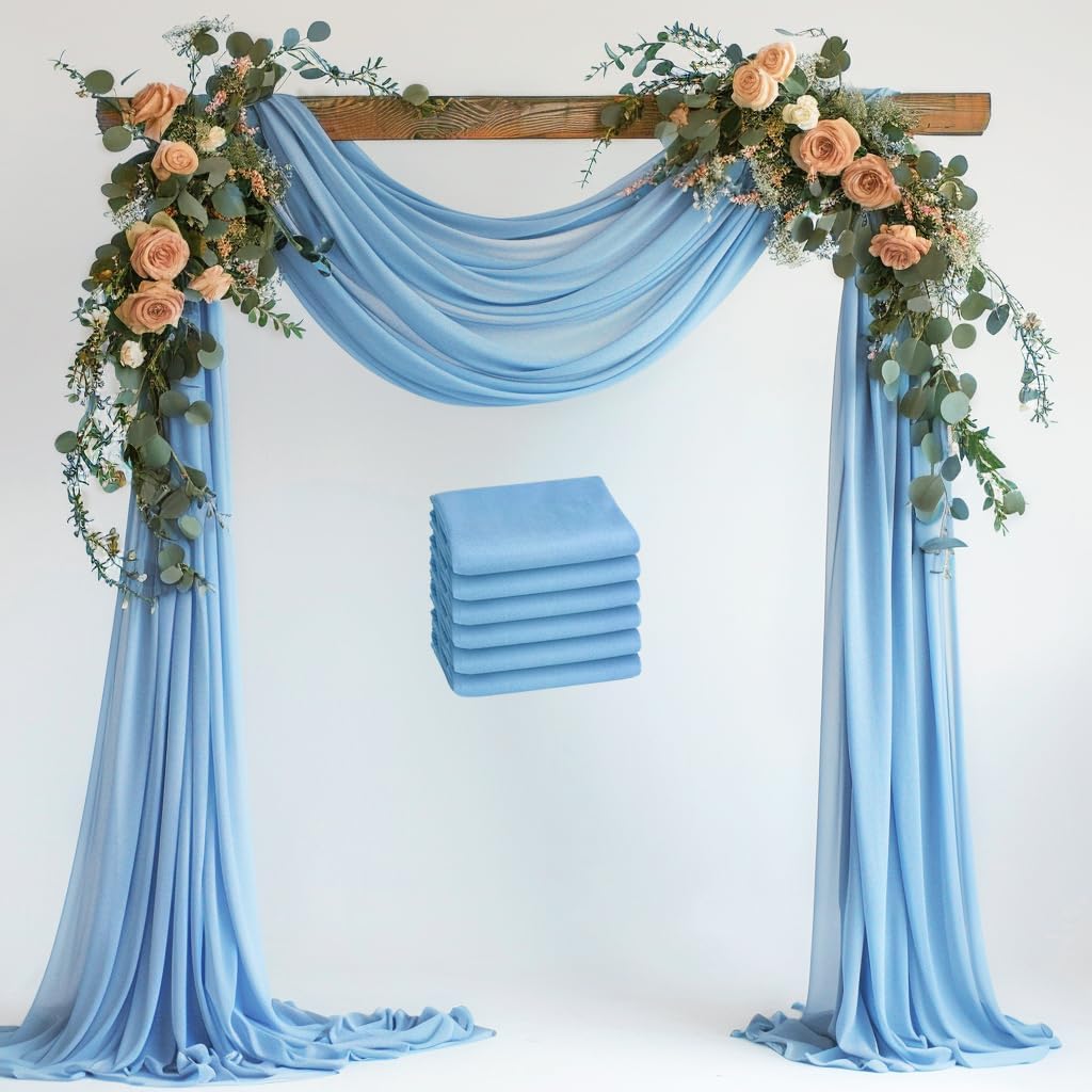 Wokceer Wedding Arch Draping Fabric 6 Panels 28.7" x 20FT Dusty Blue Drapes Sheer Fabric Backdrop Arch Draping Fabric for Wedding Ceremony Birthday Party Bridal Shower Decoration