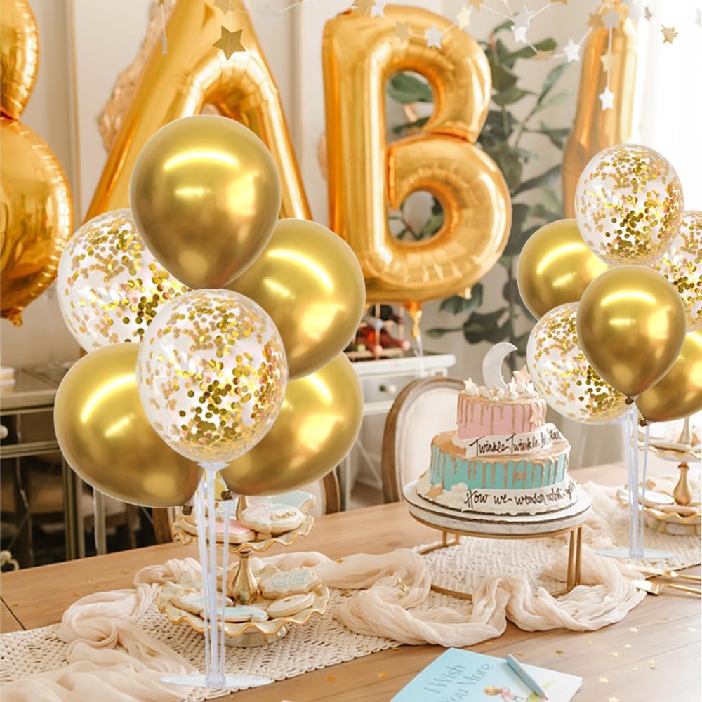 TONIFUL 4 Set Gold Balloon Centerpieces for Table, Balloon Stand Kit for Party Centerpiece Table Decorations, 50th 60th 70 th 80th 90th 100th Birthday Decorations Graduation Decoration 2025 New Years