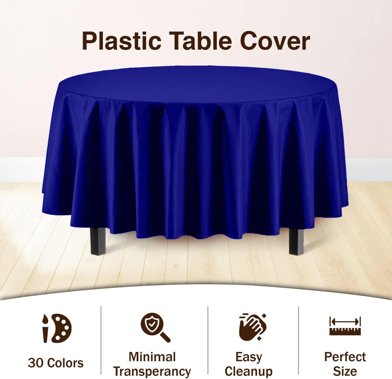Party Solids Pack Of 12 Premium Plastic Tablecloth 84 Inch Round Table Cover - Navy Blue