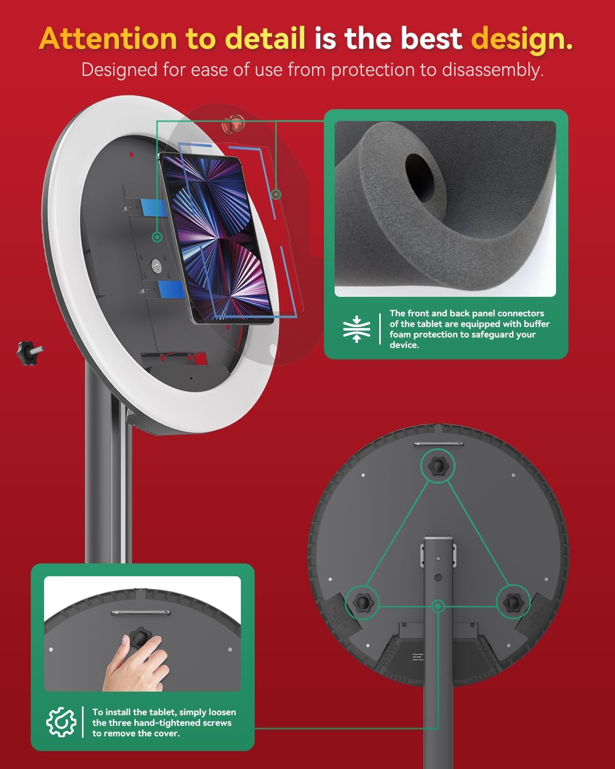 Portable Photo Booth Stand for iPads 10.2in-13in, Provide Cyratok APP Control and RGB Fill Light Lightweight Aluminum Alloy Photobooth Machine for Halloween Rental Wedding
