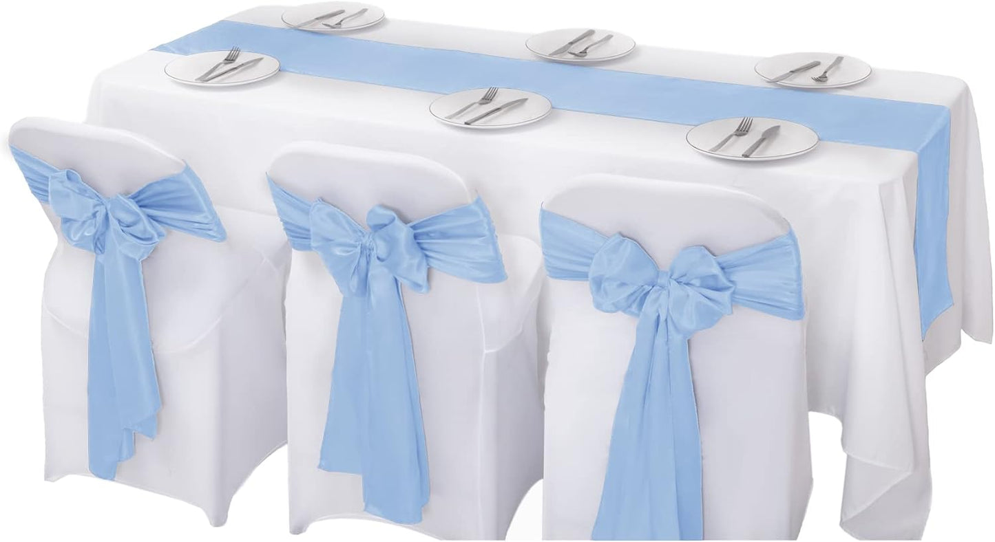 24Pack Table Runner 12 x 108 Inches Satin Silk Table Runner for Wedding, Birthday Party, Banquets, Graduations Decoration, fit Rectange and Round Table-Blue Mist