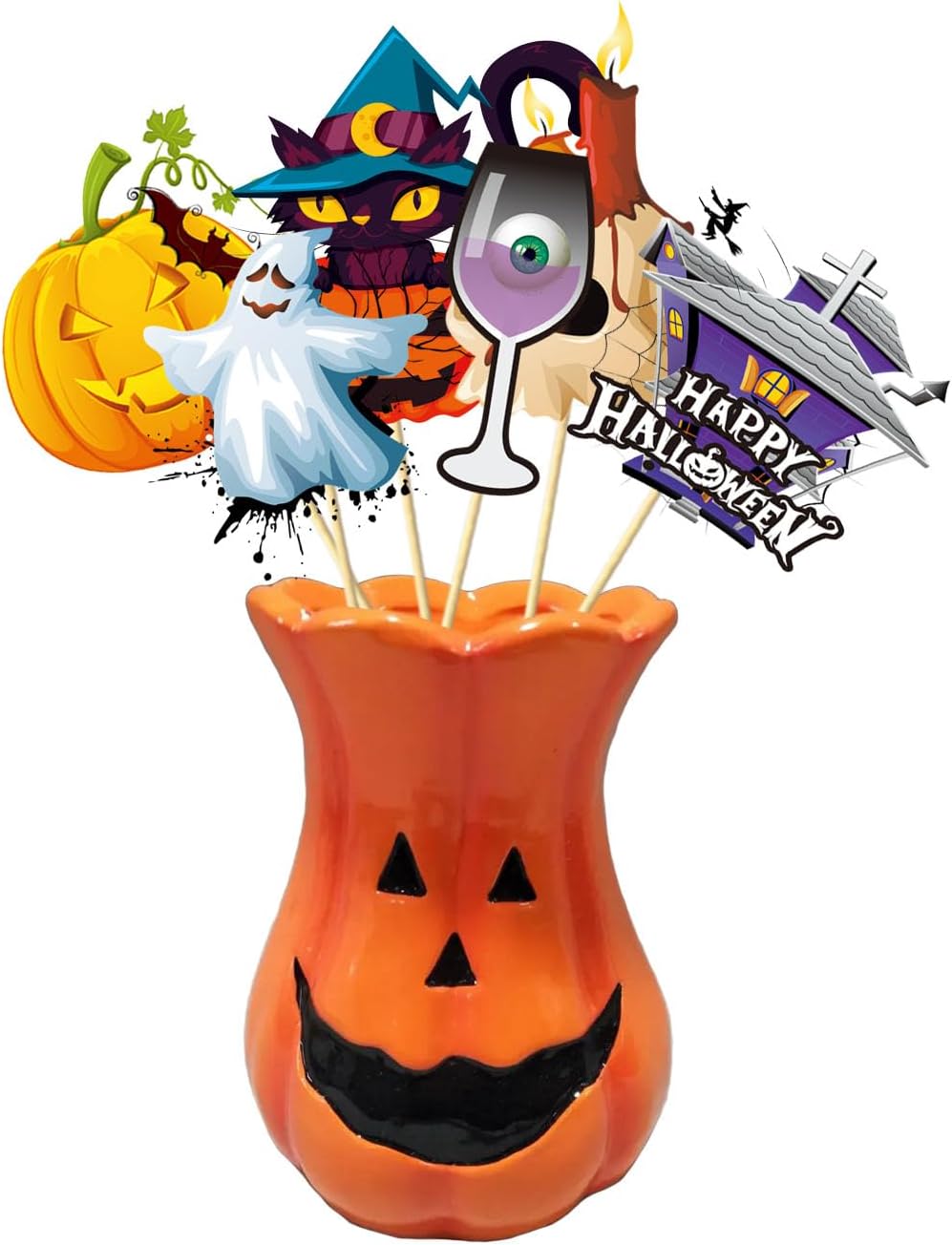 30 Pcs Halloween Photo Booth Props,Pumpkin Ghost Skull Mask Witch Hat Party Decoration Supplies,Halloween Selfie Dress-up Props Decoration