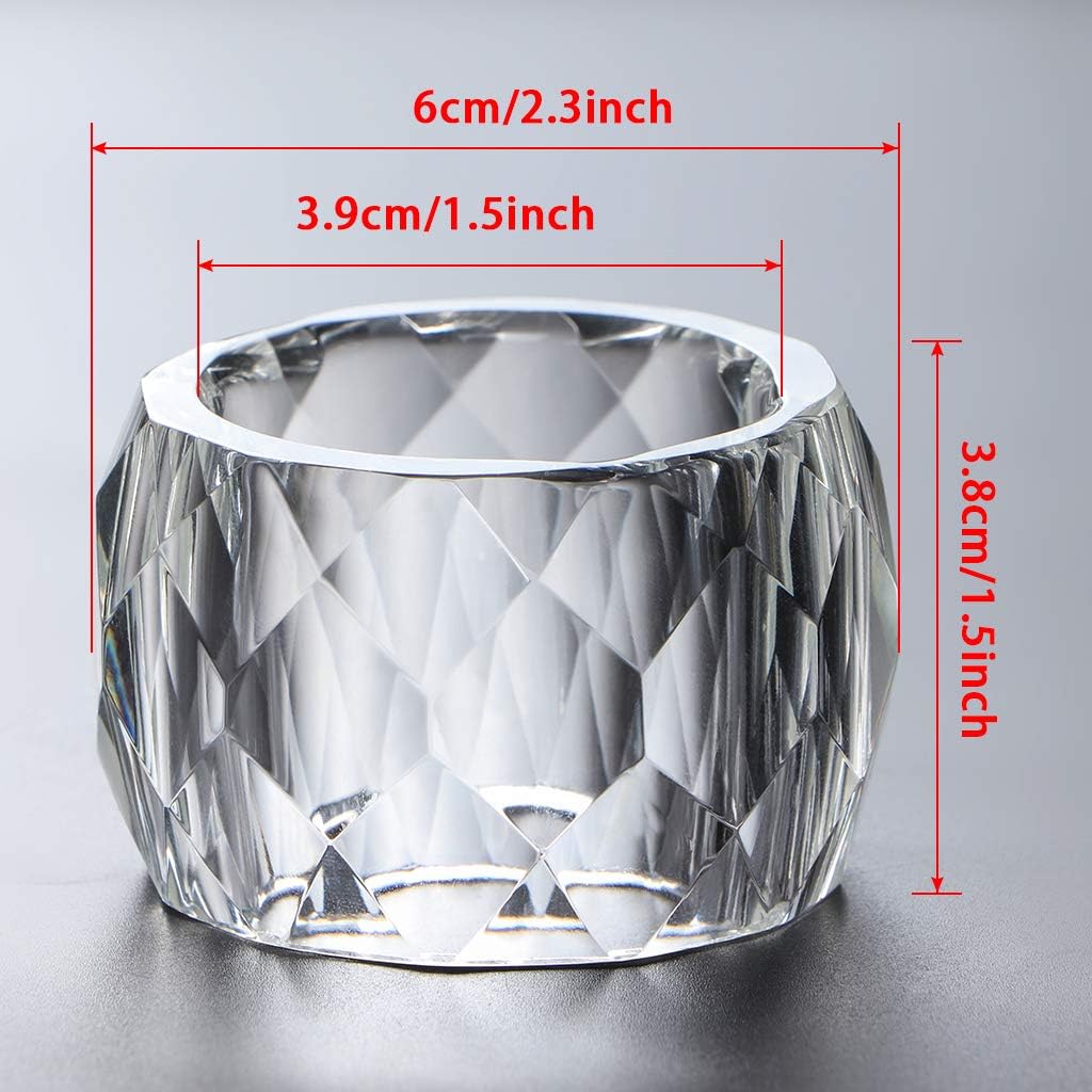 MDLUU 4 Pcs Crystal Napkin Rings, 2.3" Diameter Serviette Buckles, Clear Napkin Holder Rings for Christmas, Thanksgiving, Wedding (Diamond Shaped)