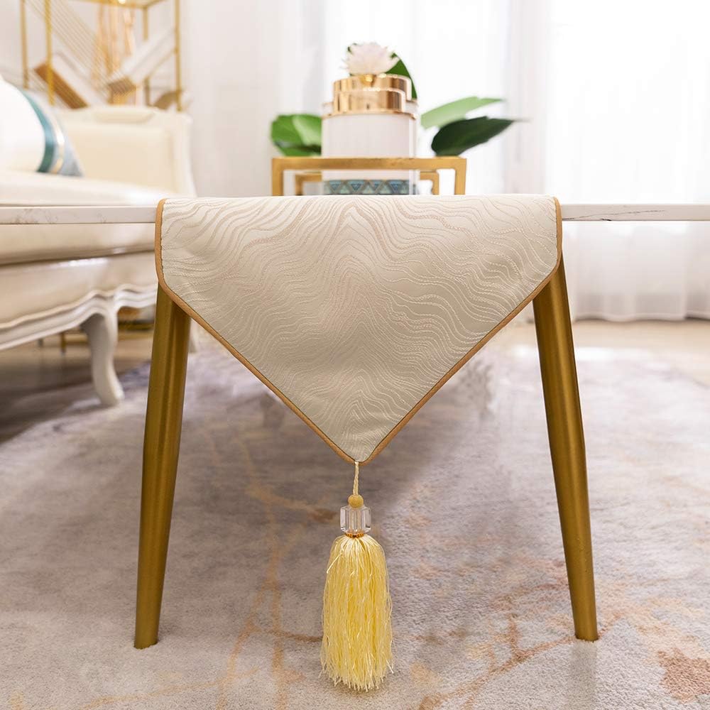 Avigers 12 x 90 Inch Decorative Luxury Abstract Striped Beige Table Runners with Tassels for Home Living Room Bedroom Art Decor Wedding