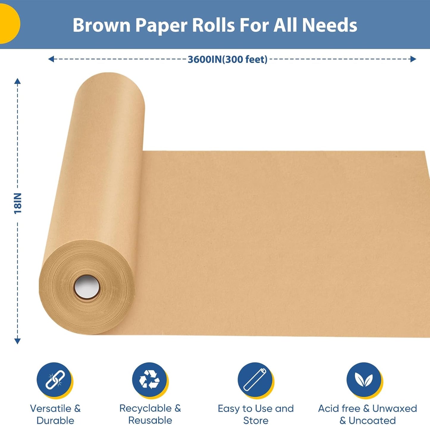 18"x3600" (300') Brown Craft Paper Roll, Bulletin Board Banner Construction Kraft Paper, Eid Bouquet Flower Decorative Gift Wrap, Kid Art Poster Packing Shipping Floor Covering Table Runner 70GSM 50LB