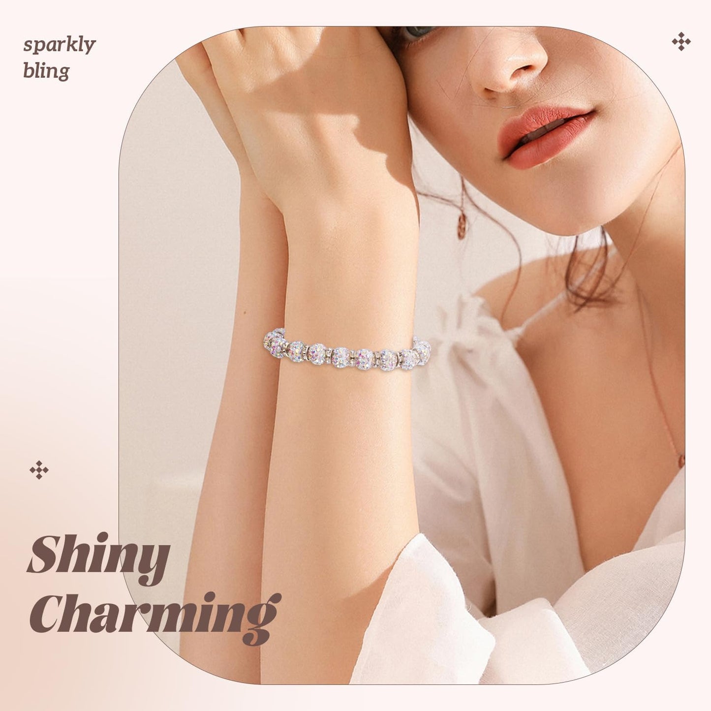 200pcs 10mm Rhinestone Beads for Jewelry Making, Crystal AB Shiny Round Disco Ball Beads Bulk, Sparkle Crystal Clay Christmas for Bracelet Baseball Necklace Earring Crafting and DIY