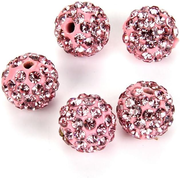 25pcs Adabele Grade A Suncatcher Crystal Rhinestone Pave Loose Beads 12mm Light Rose Pink Polymer Clay Disco Ball Spacers Compatible with Shamballa All Craft Jewelry Making DB12-55