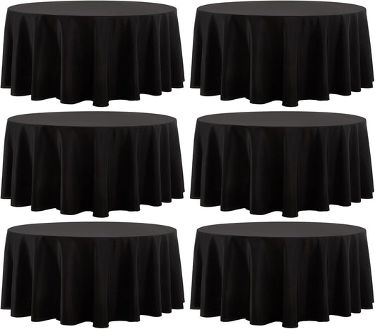 Round Tablecloth 132 Inch 6 Pack Black Tablecloths Washable Decorative Linen Polyester Table Clothes Cover for Dining Table Banquets Buffet Parties and Wedding