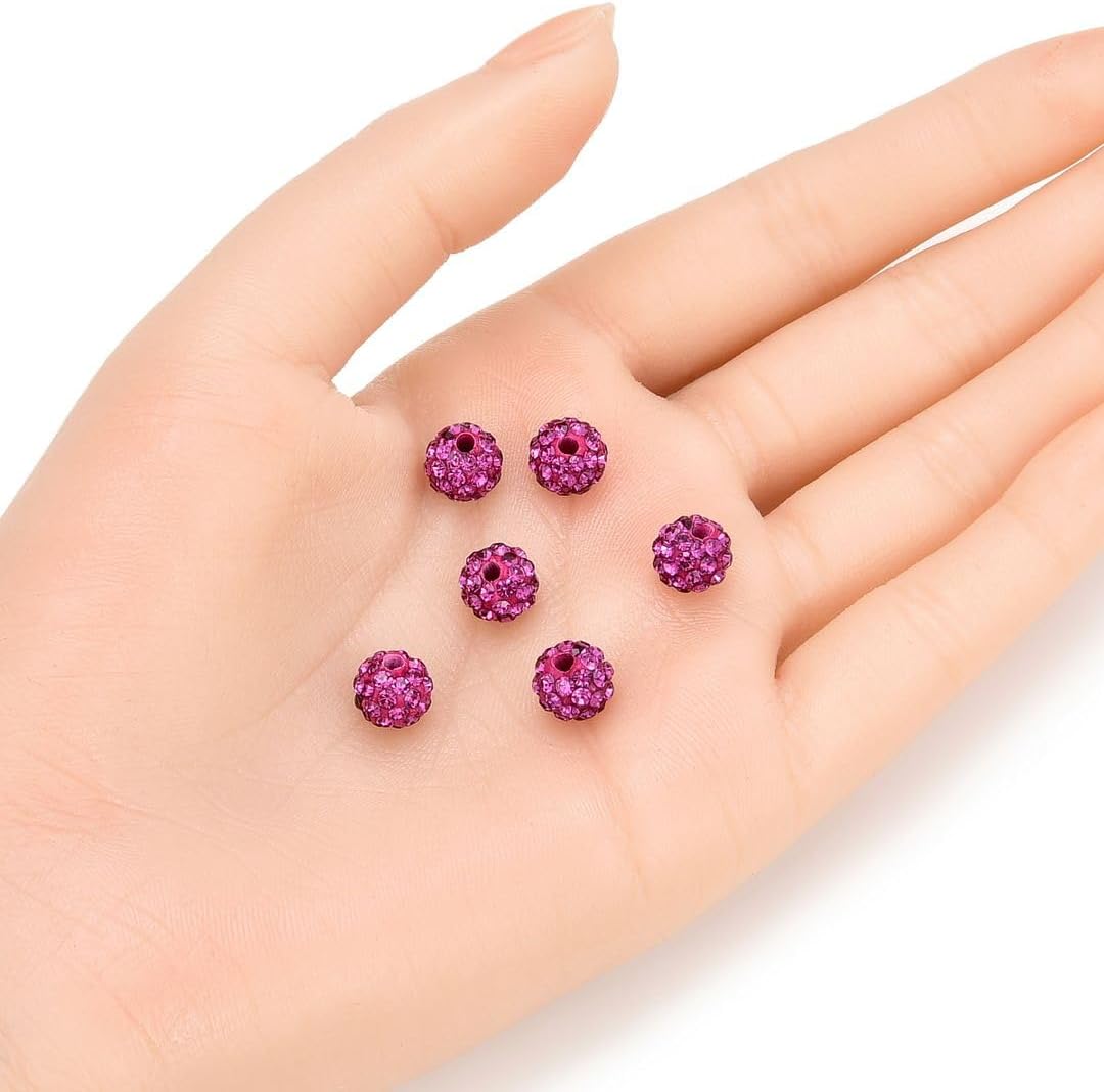 50pcs Adabele Grade A Suncatcher Crystal Rhinestone Pave Loose Beads 8mm Fuchsia Pink Polymer Clay Disco Ball Spacers Compatible with Shamballa All Craft Jewelry Making DB8-22