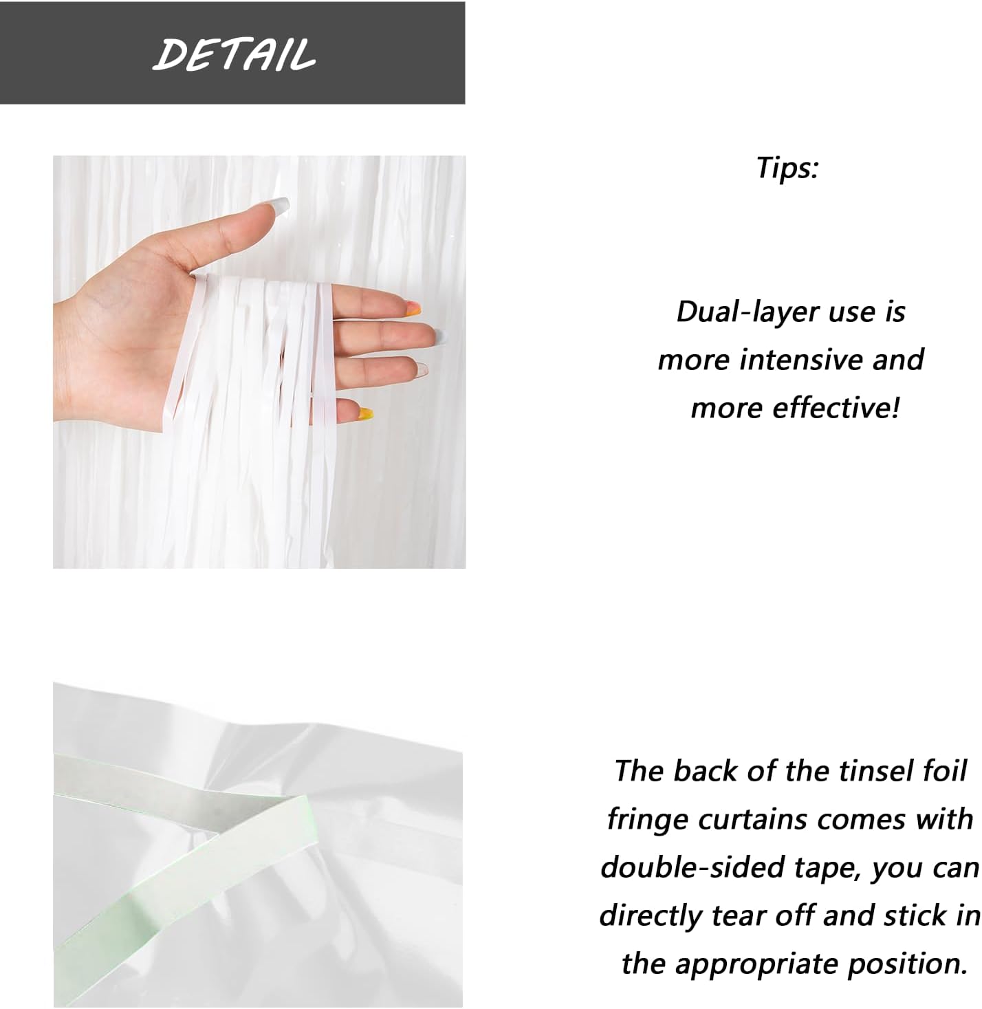 White Foil Fringe Curtain 3.3×8.3FT 6 Packs, Metallic Tinsel Curtains Party Streamers for Birthday Graduation Baby Shower Decoration (6pcs,3.3FT×8.3FT, White)