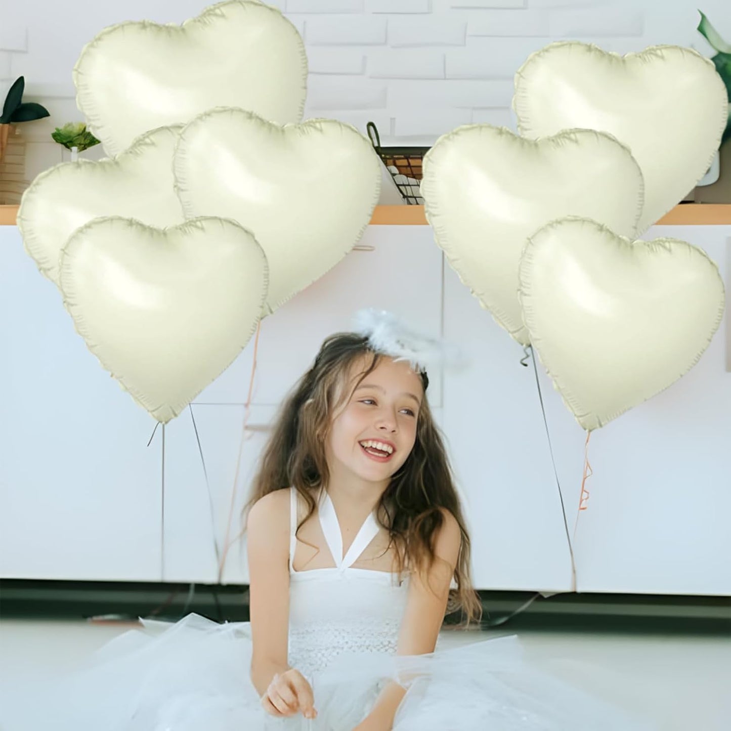 White Heart Ballloons,18 Inch Foil Love Heart Shaped Balloons 12Pcs Creamy White love balloon for Anniversary Wedding Birthday Party Baby Shower Decorations